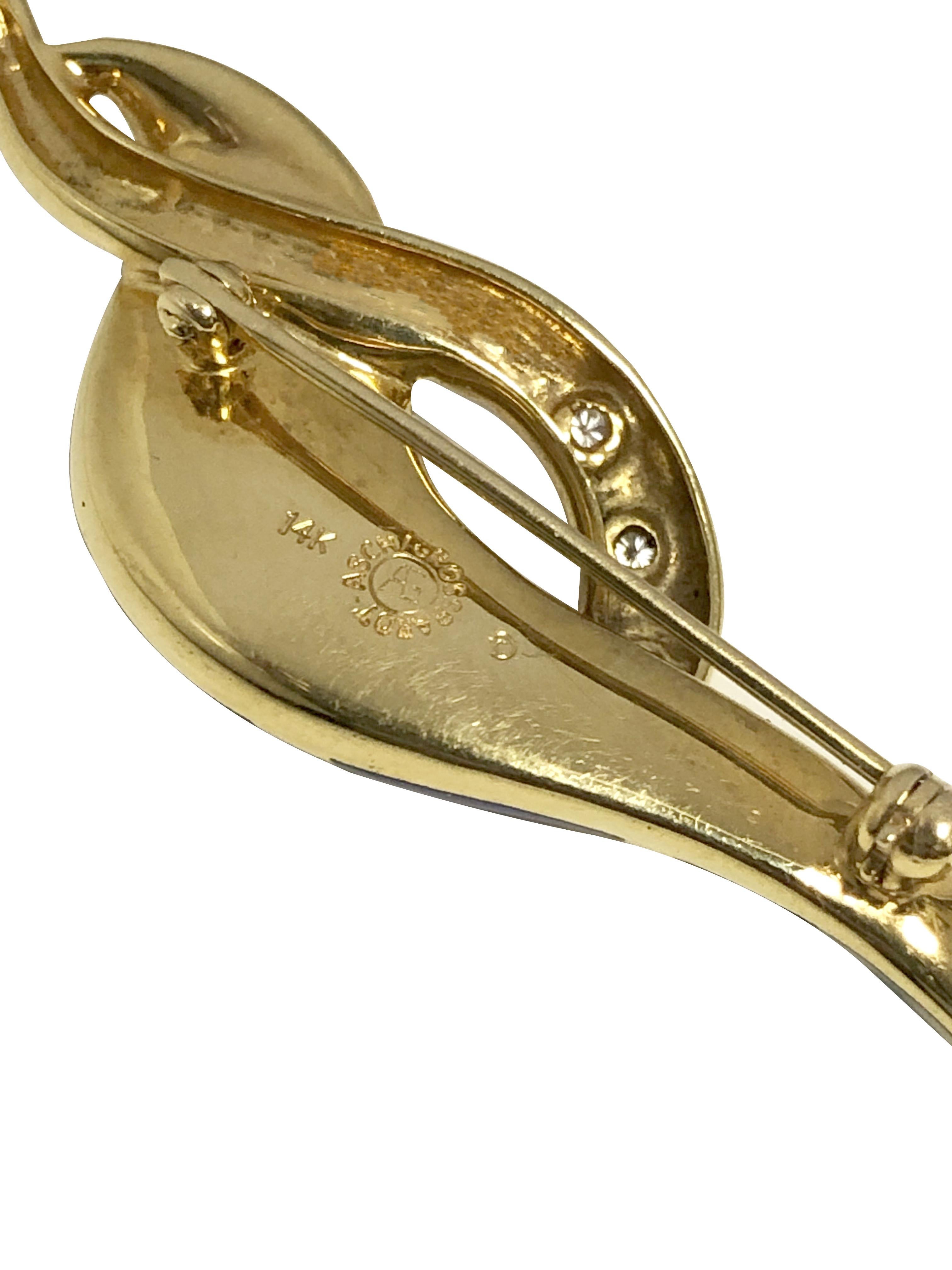 Asche Grossbardt Yellow Gold and Gem Stone inlay Brooch In Excellent Condition For Sale In Chicago, IL