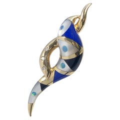 Asche Grossbardt Yellow Gold and Gem Stone inlay Brooch