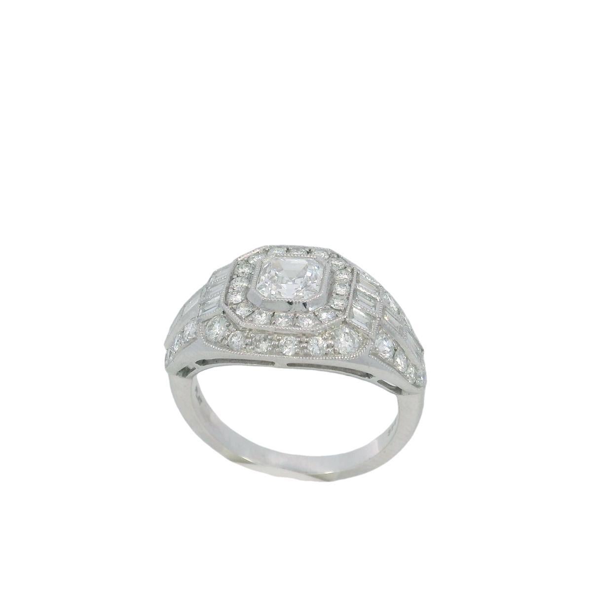 Taglio Asscher Anello con cluster di diamanti taglio Ascher in platino ~2,79ctw in stile Art Deco misura 6,25 in vendita