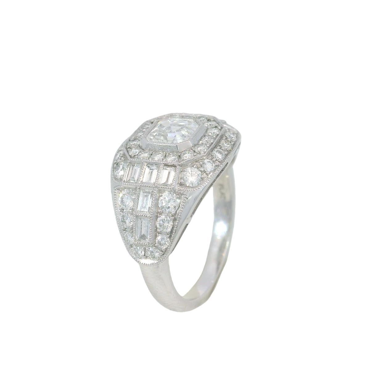 Anello con cluster di diamanti taglio Ascher in platino ~2,79ctw in stile Art Deco misura 6,25 In condizioni ottime in vendita a Fairfield, CT
