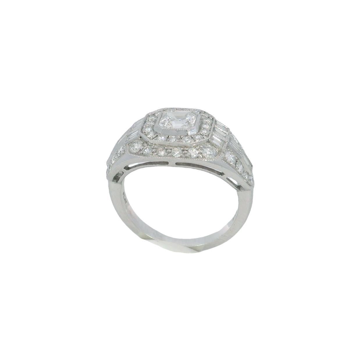 Donna Anello con cluster di diamanti taglio Ascher in platino ~2,79ctw in stile Art Deco misura 6,25 in vendita