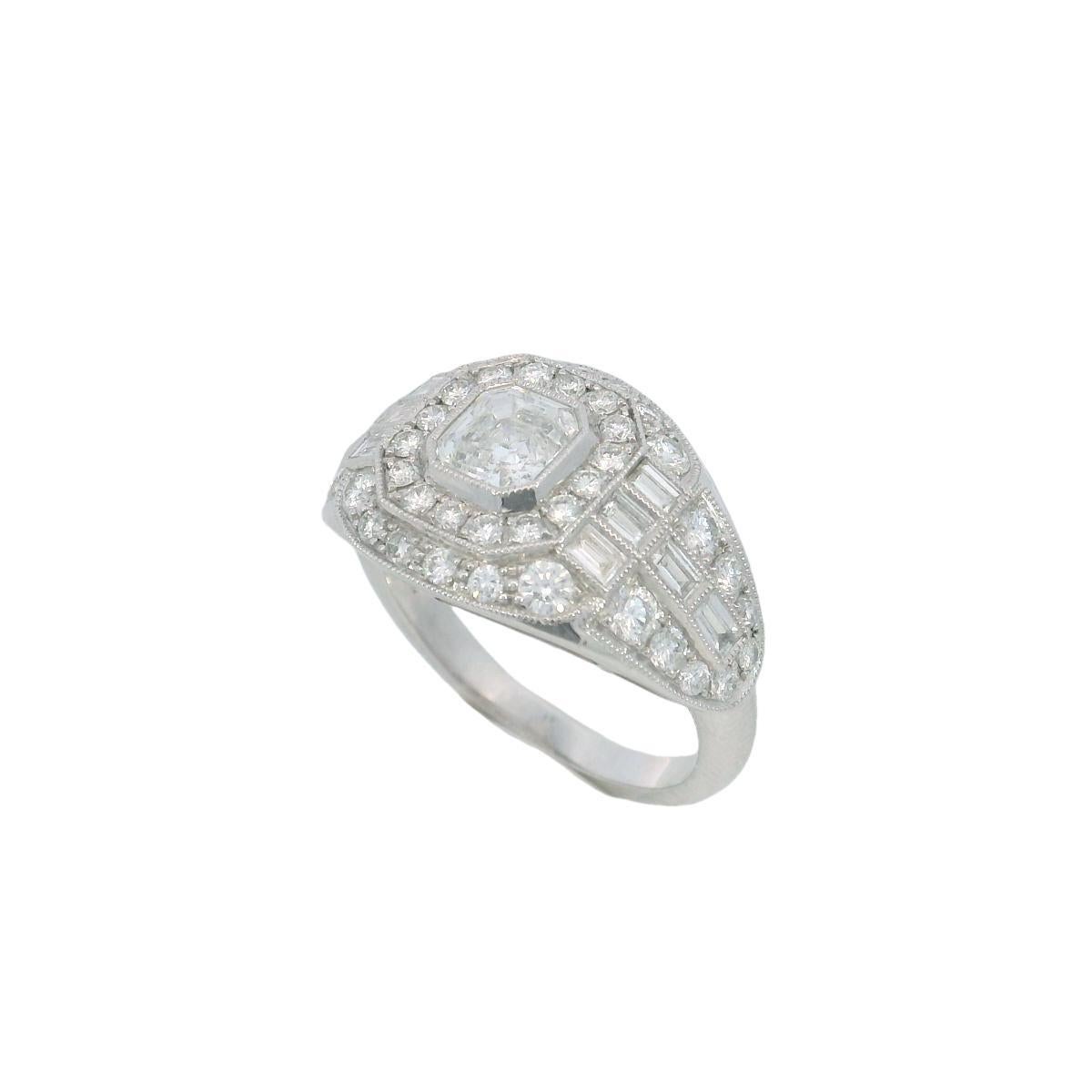 Anello con cluster di diamanti taglio Ascher in platino ~2,79ctw in stile Art Deco misura 6,25 in vendita 1