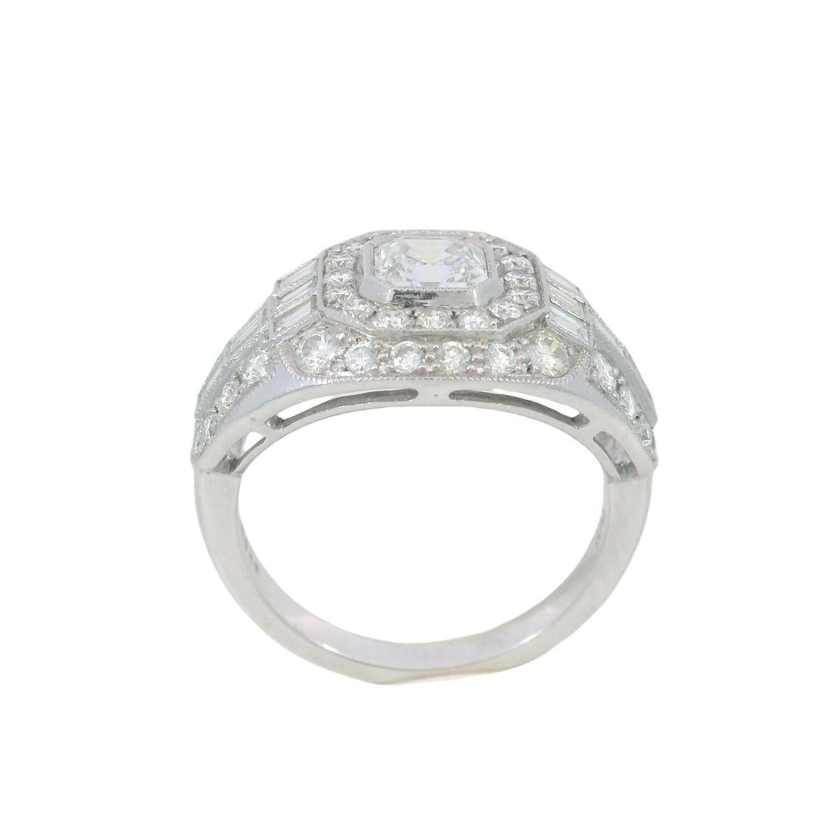 Anello con cluster di diamanti taglio Ascher in platino ~2,79ctw in stile Art Deco misura 6,25 in vendita 2