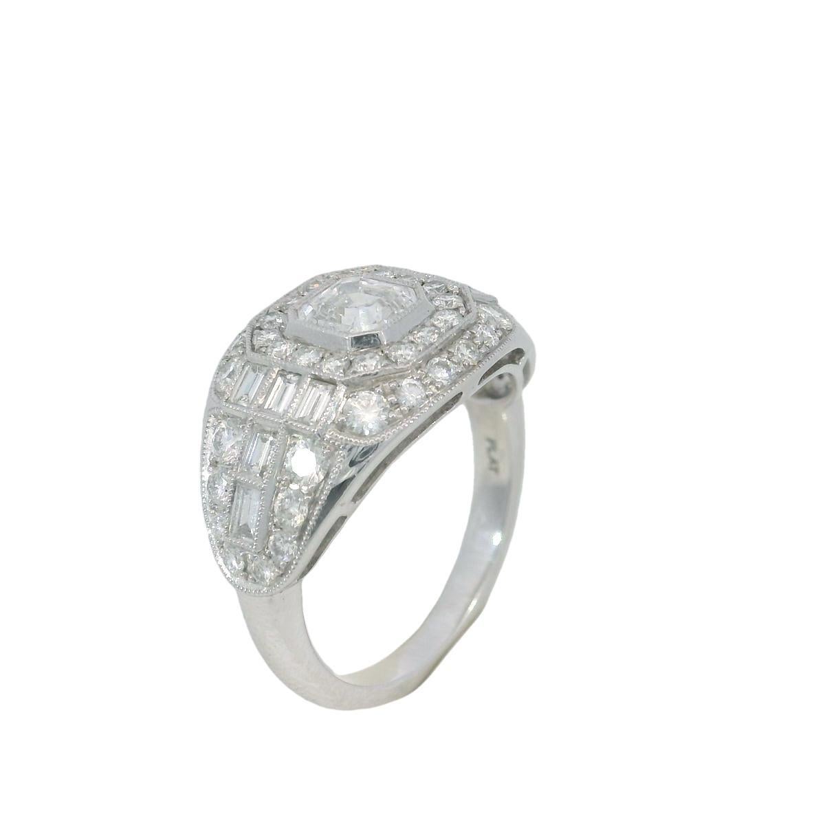Anello con cluster di diamanti taglio Ascher in platino ~2,79ctw in stile Art Deco misura 6,25 in vendita 3