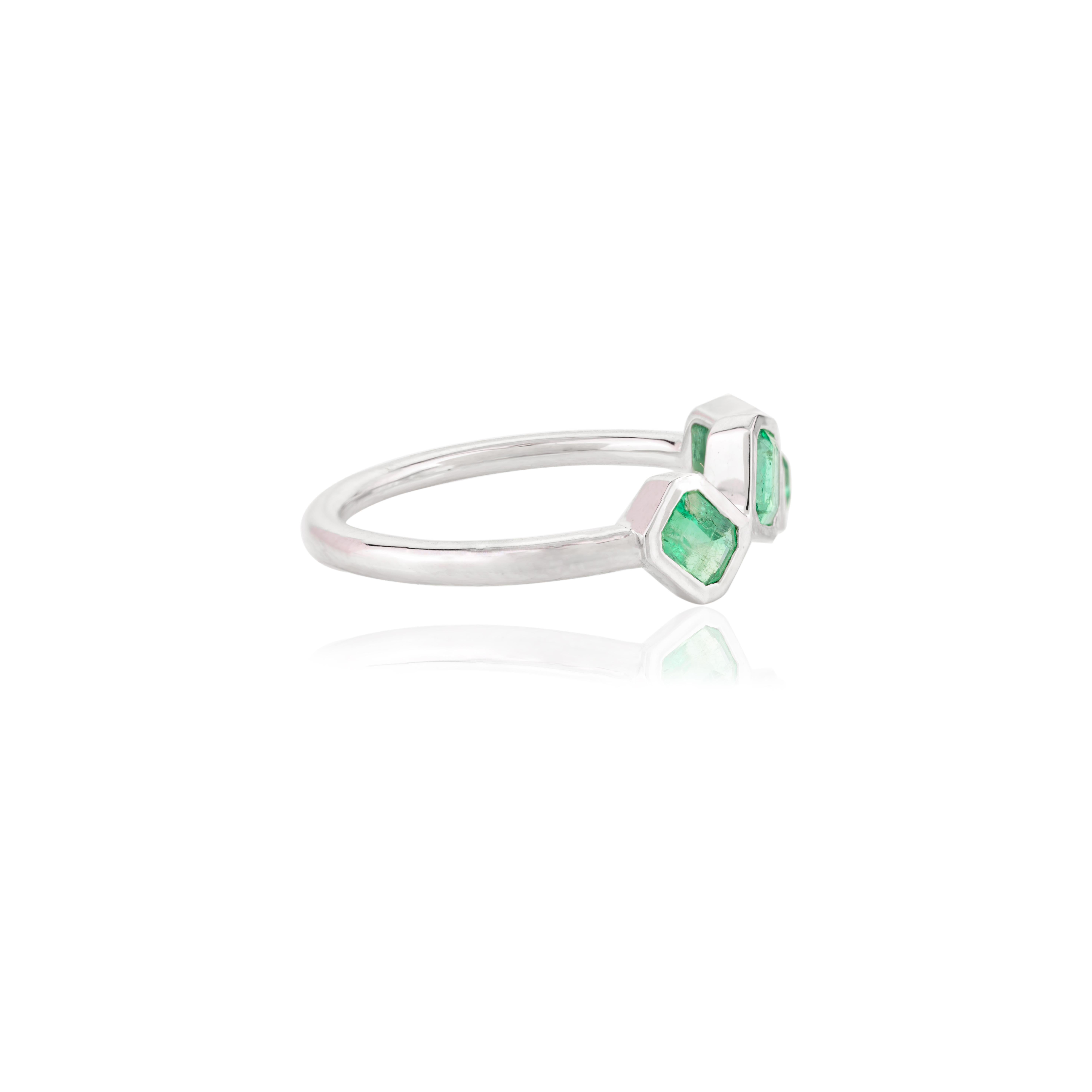 For Sale:  Ascher Cut Four Stone Emerald Band Ring in 14k Solid White Gold for Women 3