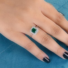 Ascher Cut Zambian Emerald Diamond Halo Women Engagement Ring 14k White Gold