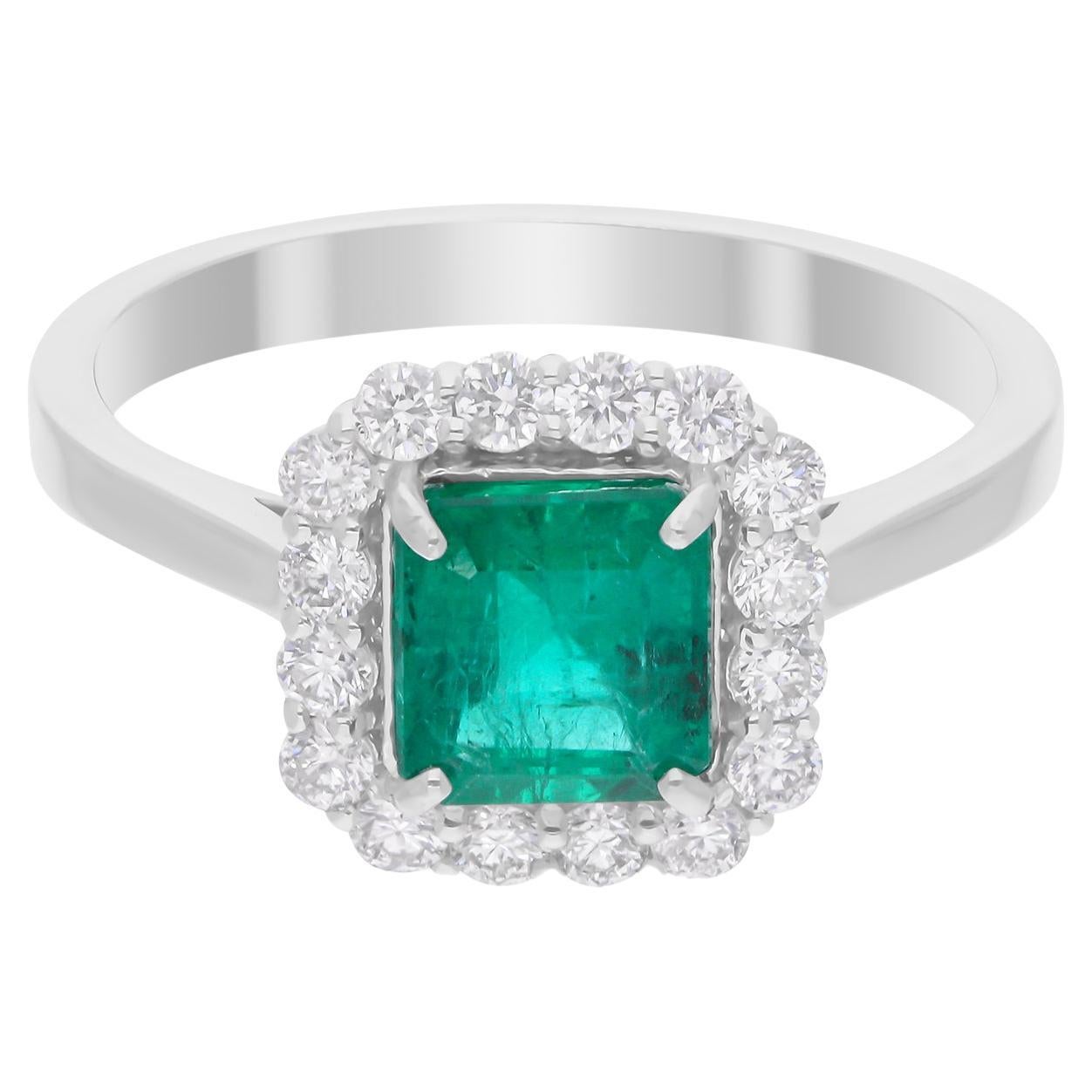 Anello di fidanzamento da donna con diamante smeraldo taglio Ascher Zambian Halo, oro bianco 14k