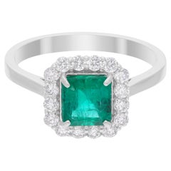 Ascher Cut Zambian Emerald Diamond Halo Women Engagement Ring 14k White Gold Ascher Cut Zambian Emerald Diamond Halo Women Engagement Ring 14k White Gold