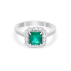 Ascher Cut Zambian Emerald Diamond Halo Women Engagement Ring 18k White Gold Ascher Cut Zambian Emerald Diamond Halo Women Engagement Ring 18k White Gold