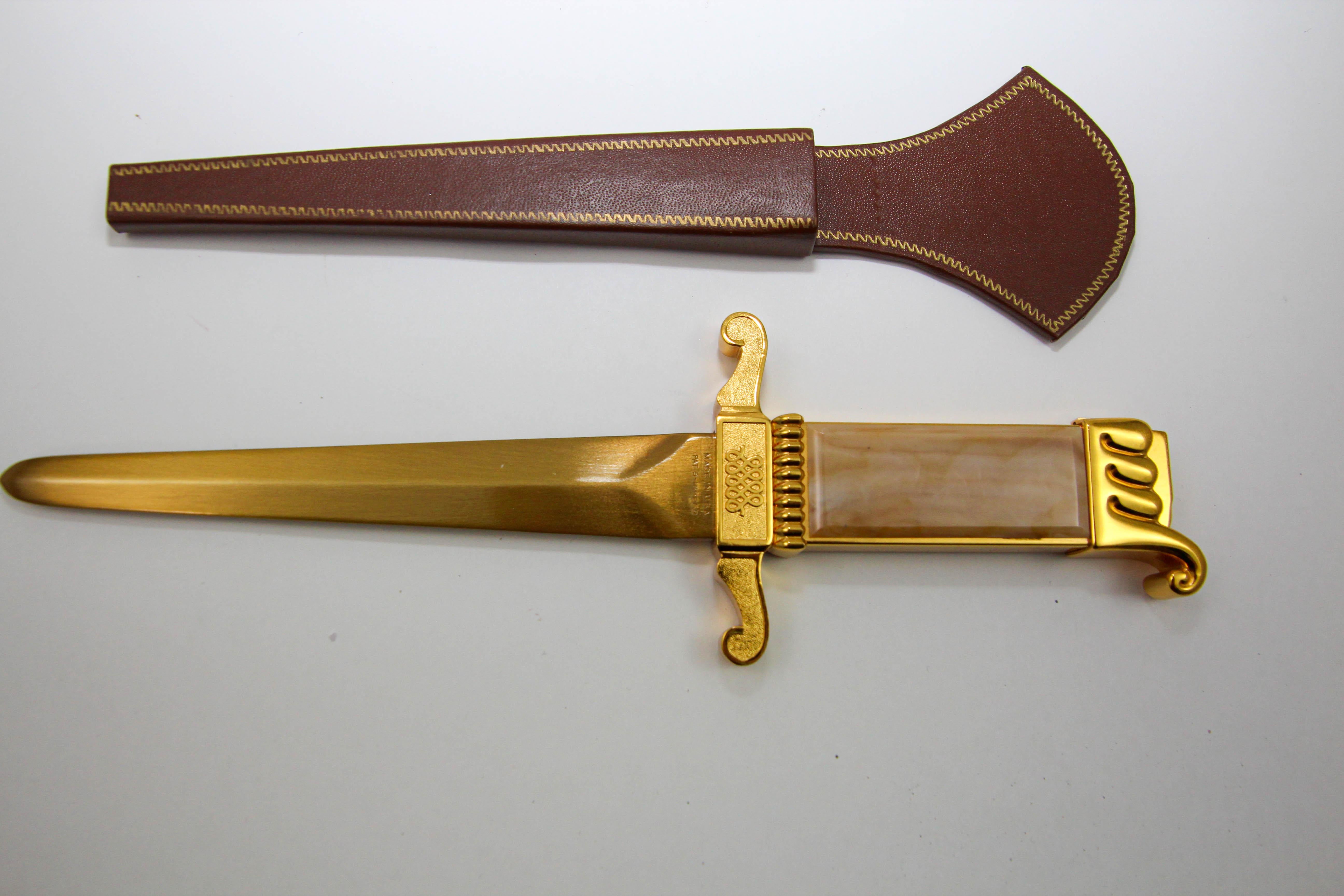 Ascot Florentine Dagger Lighter Letter Opener Paper Weight Gold and Brown 1950s For Sale 8