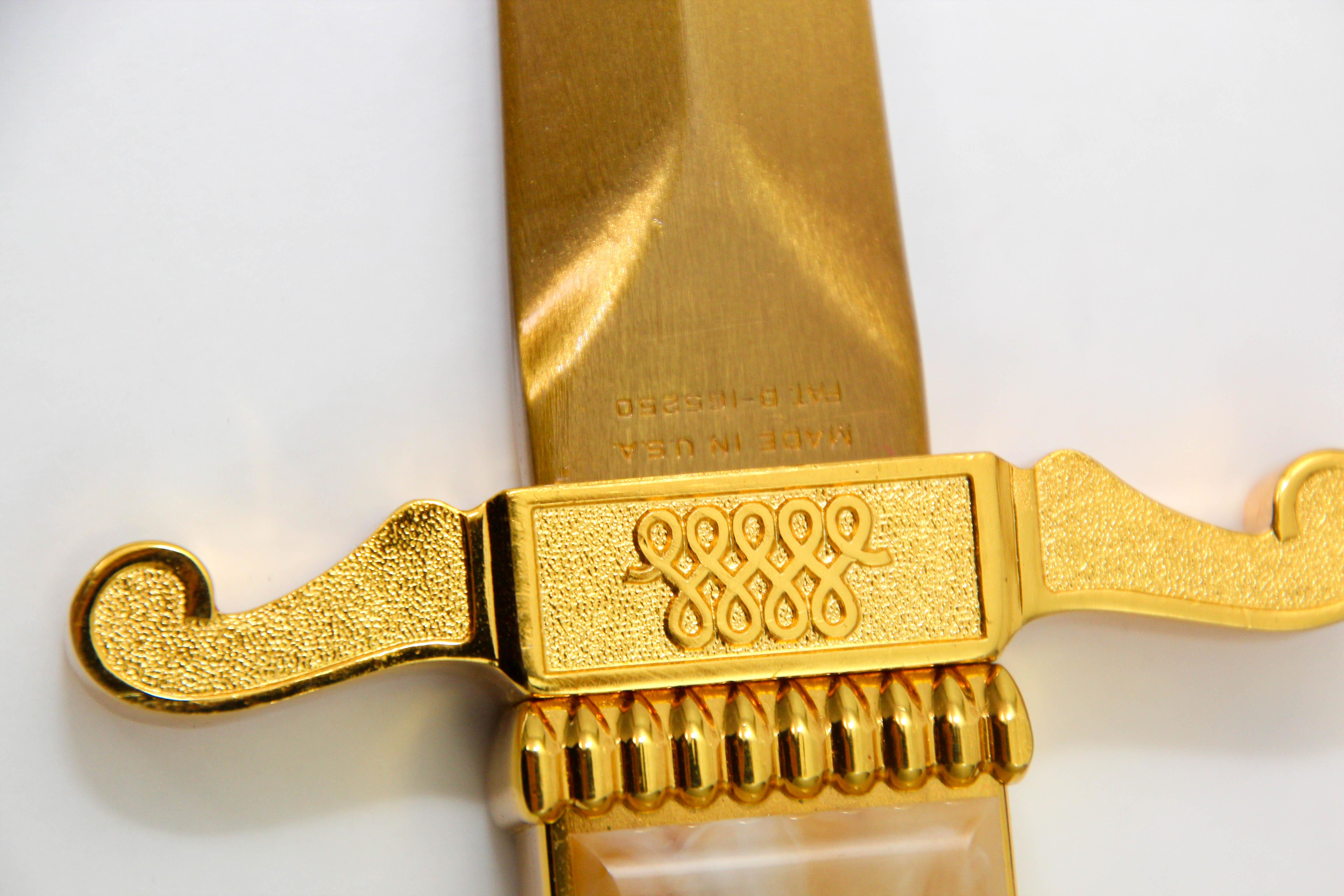Ascot Florentine Dolch-Feuerzeug Brieföffner Briefbeschwerer Gold und Brown 1950er Jahre im Angebot 9