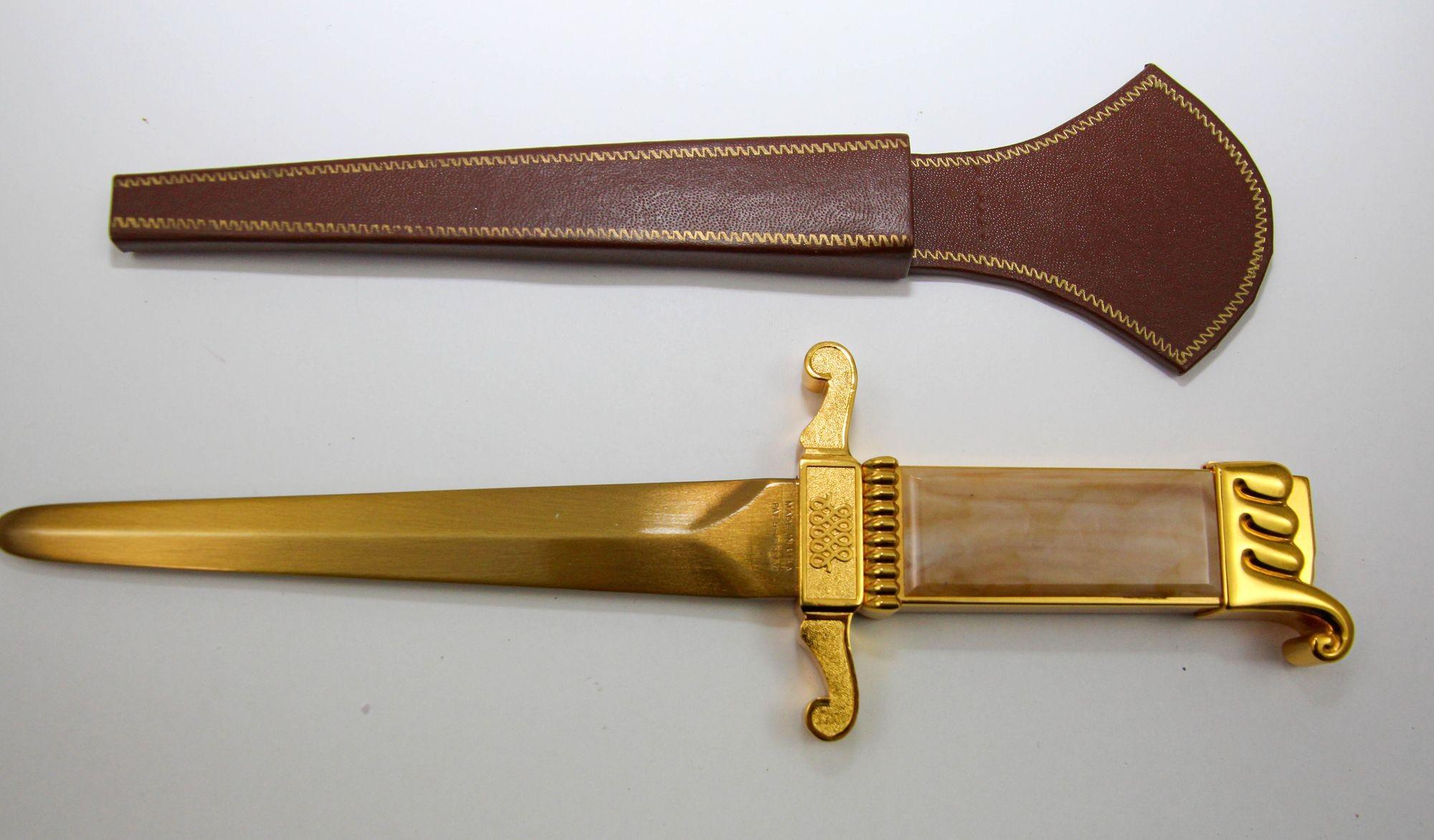 Ascot Florentine Dagger Lighter Letter Opener Paper Weight Gold and Brown 1950s For Sale 11