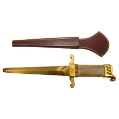 Ascot Florentine Dagger Lighter Letter Opener Paper Weight Gold and Brown 1950s