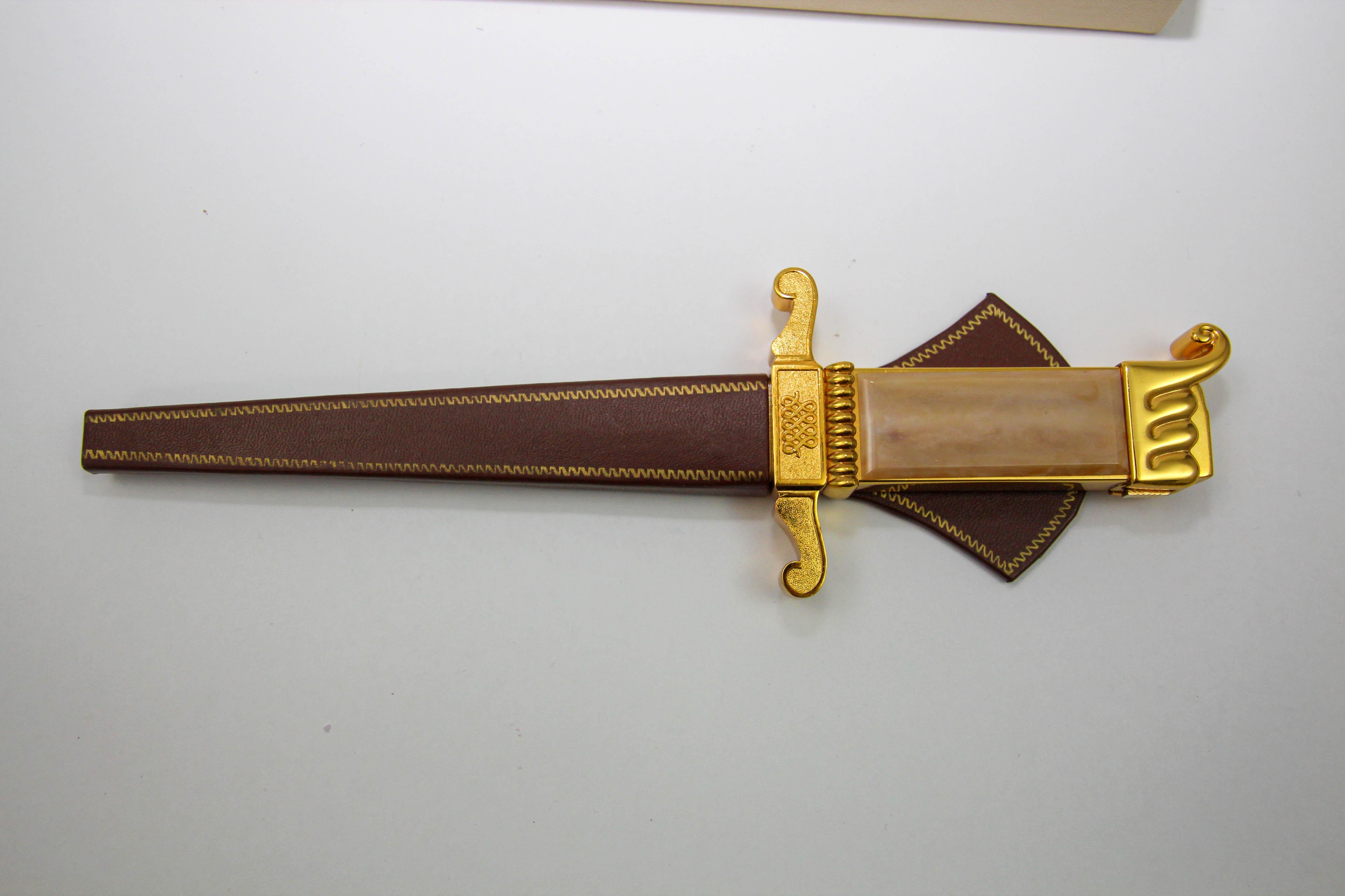 Ascot Florentine Dagger Lighter Letter Opener Paper Weight Gold and Brown 1950s For Sale 1