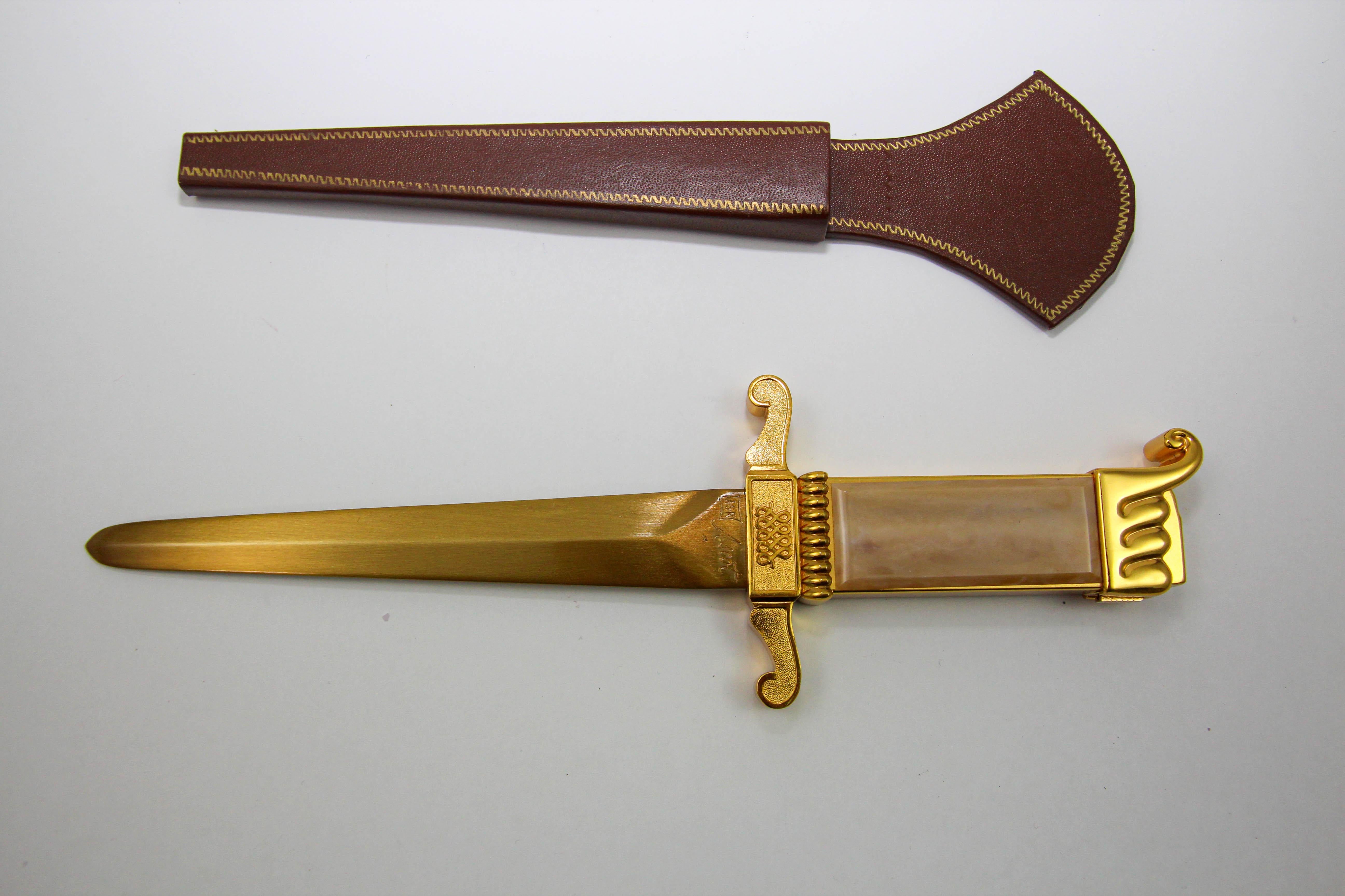 Ascot Florentine Dagger Lighter Letter Opener Paper Weight Gold and Brown 1950s For Sale 2