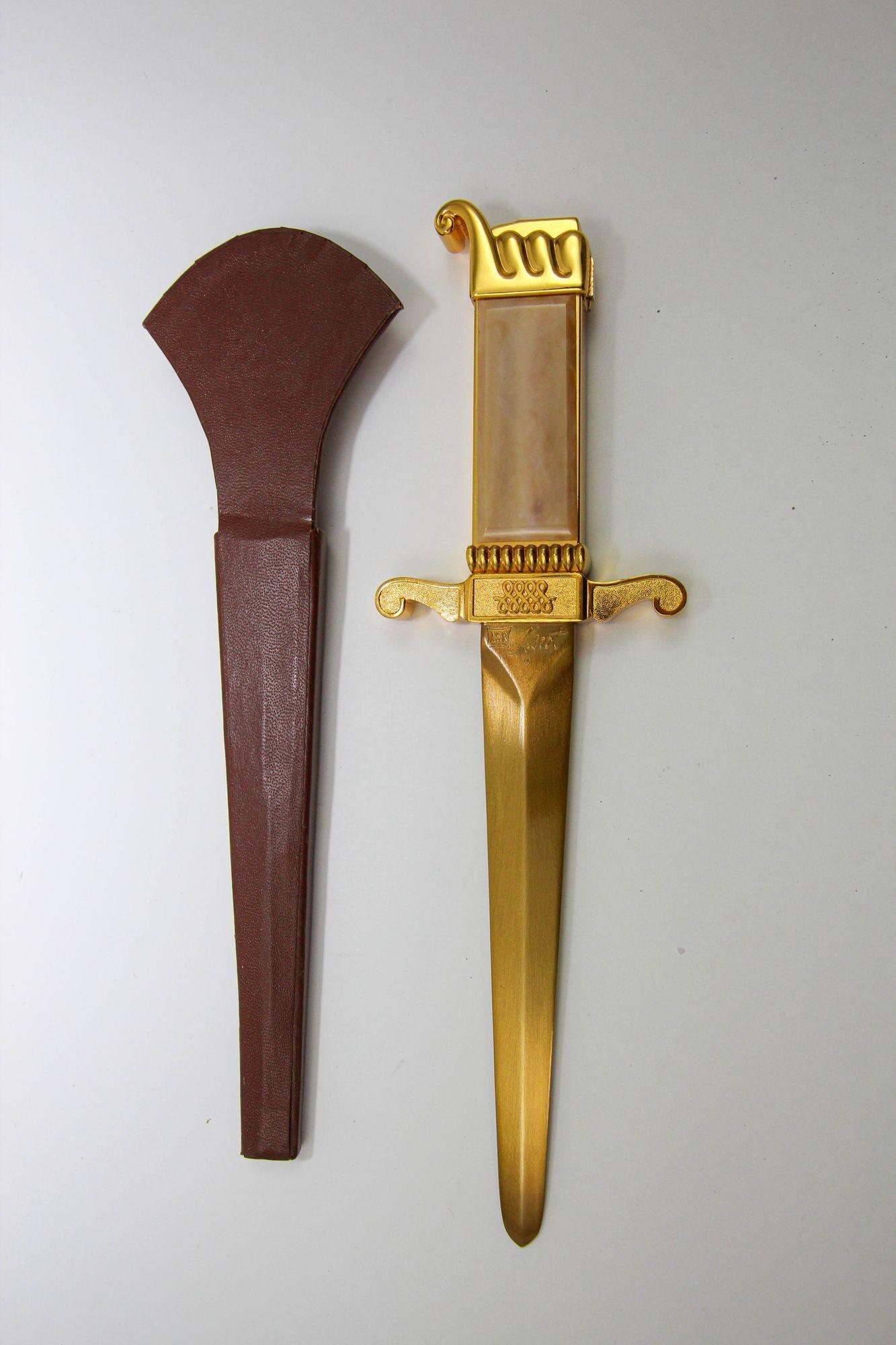 20th Century Ascot Florentine Dagger Lighter Letter Opener Paper Weight Gold and Brown 1950s For Sale