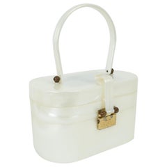 Ascot New York Oval Mother of Pearl Lucite Double Decker Box Purse, 1950s