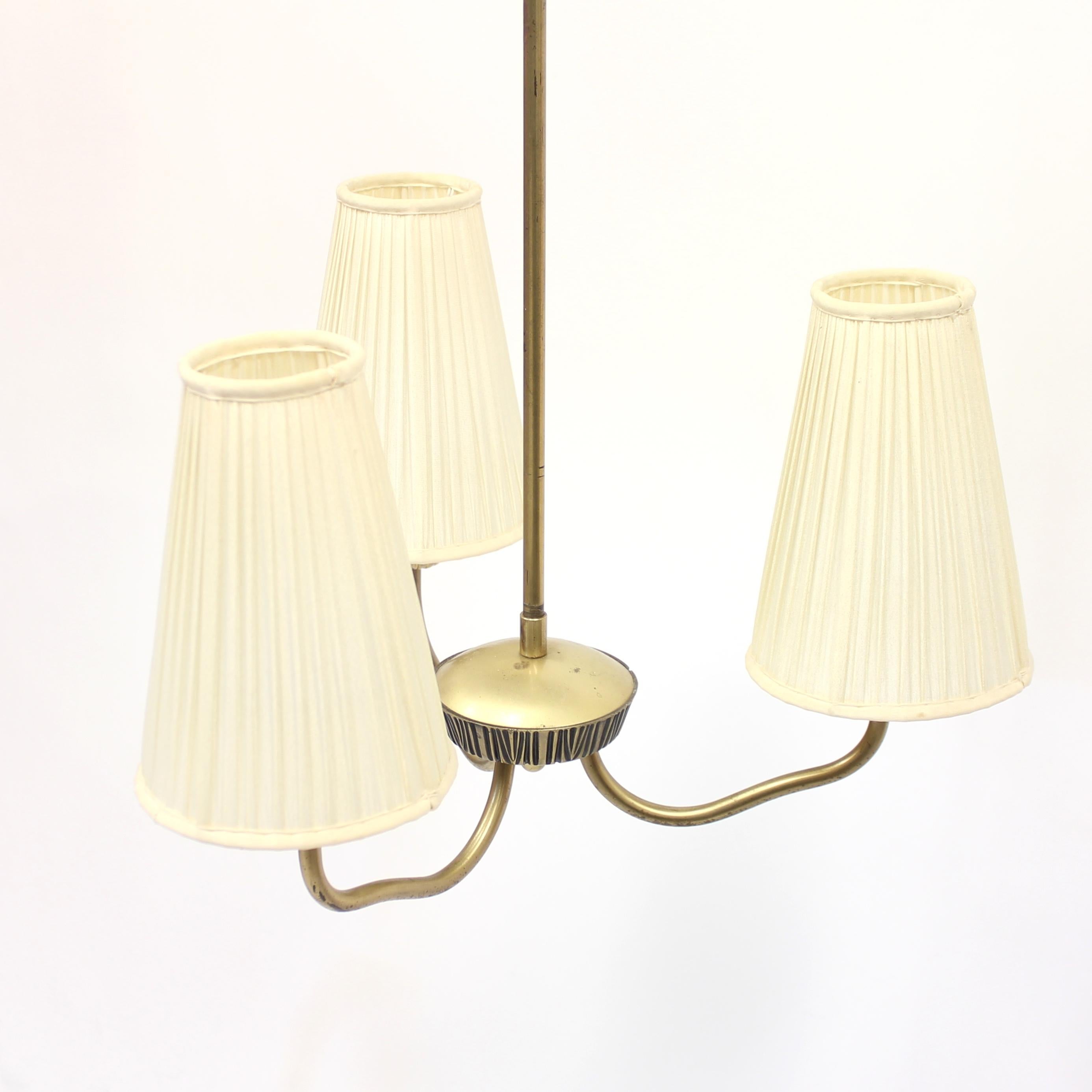 Mid-20th Century ASEA, 3-Light Brass Ceiling Lamp, Attributed to Sonja Katzin, 1950s