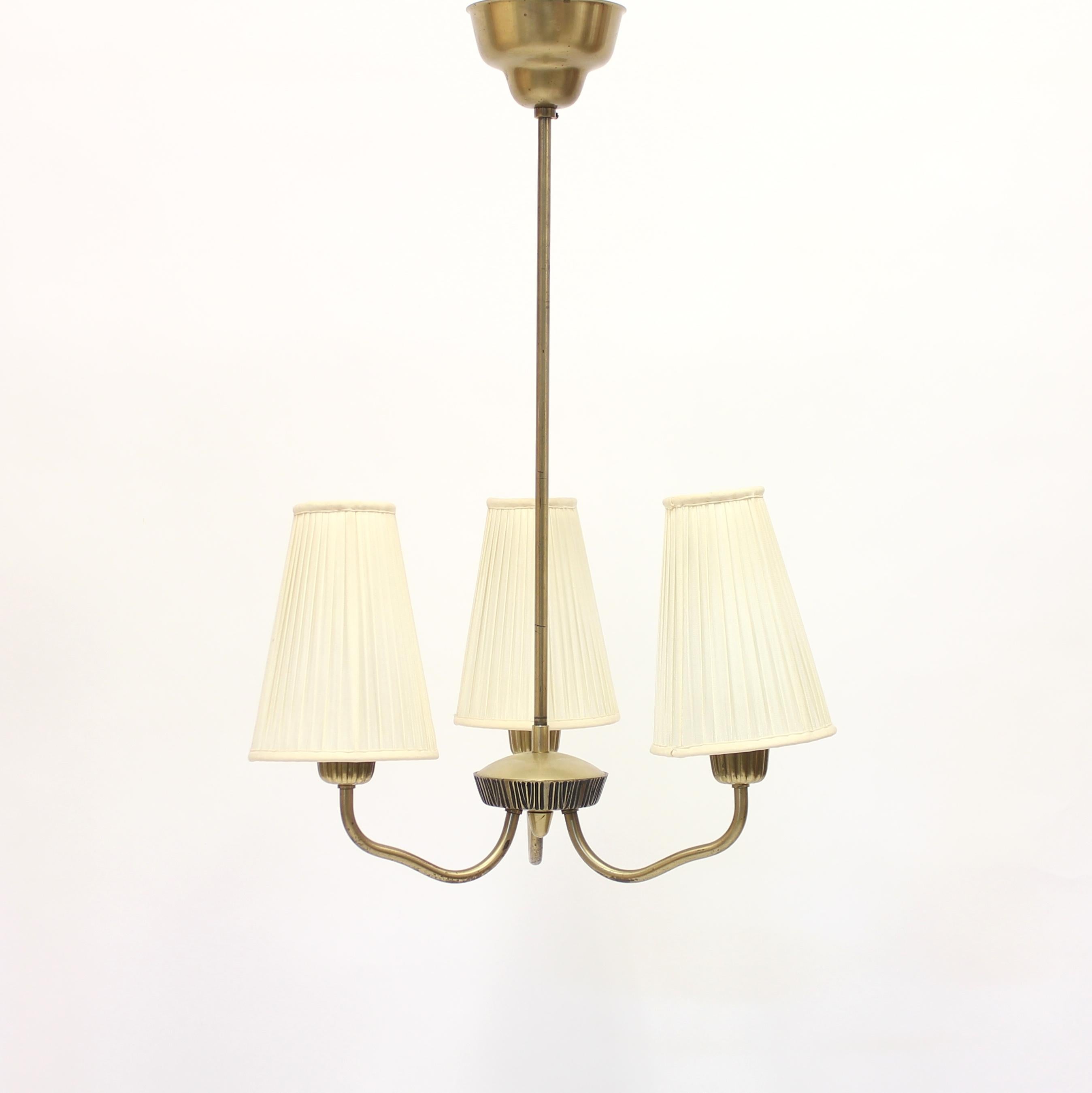 ASEA, 3-Light Brass Ceiling Lamp, Attributed to Sonja Katzin, 1950s 1