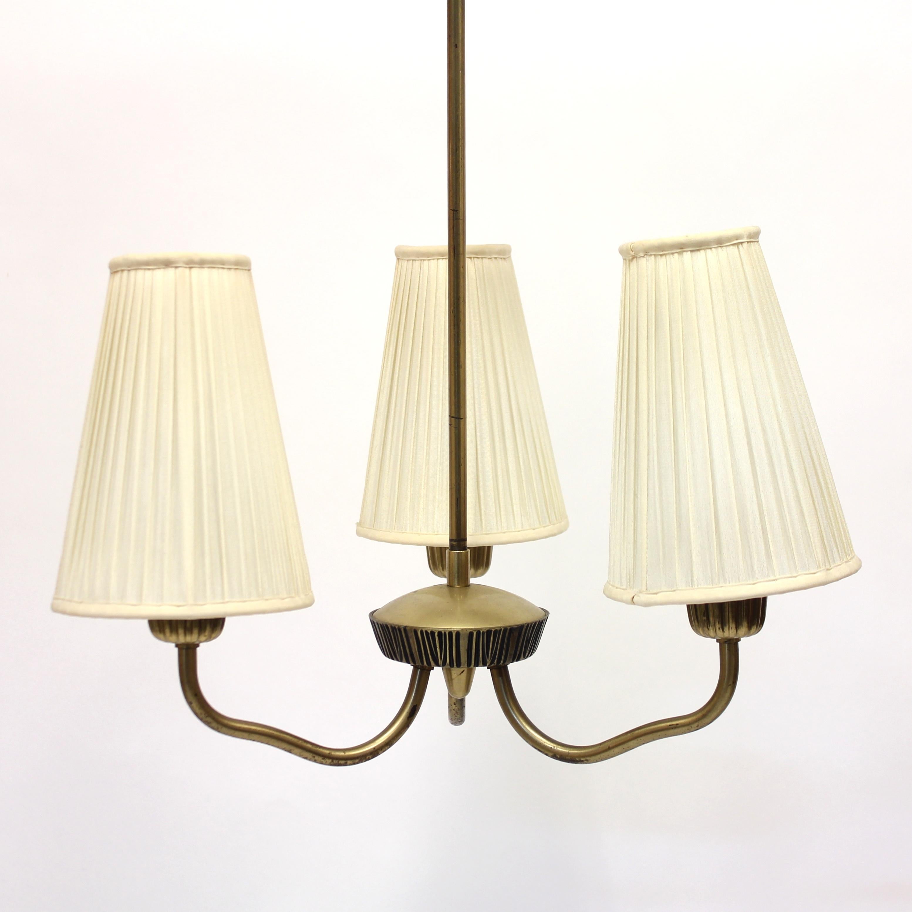 ASEA, 3-Light Brass Ceiling Lamp, Attributed to Sonja Katzin, 1950s 2