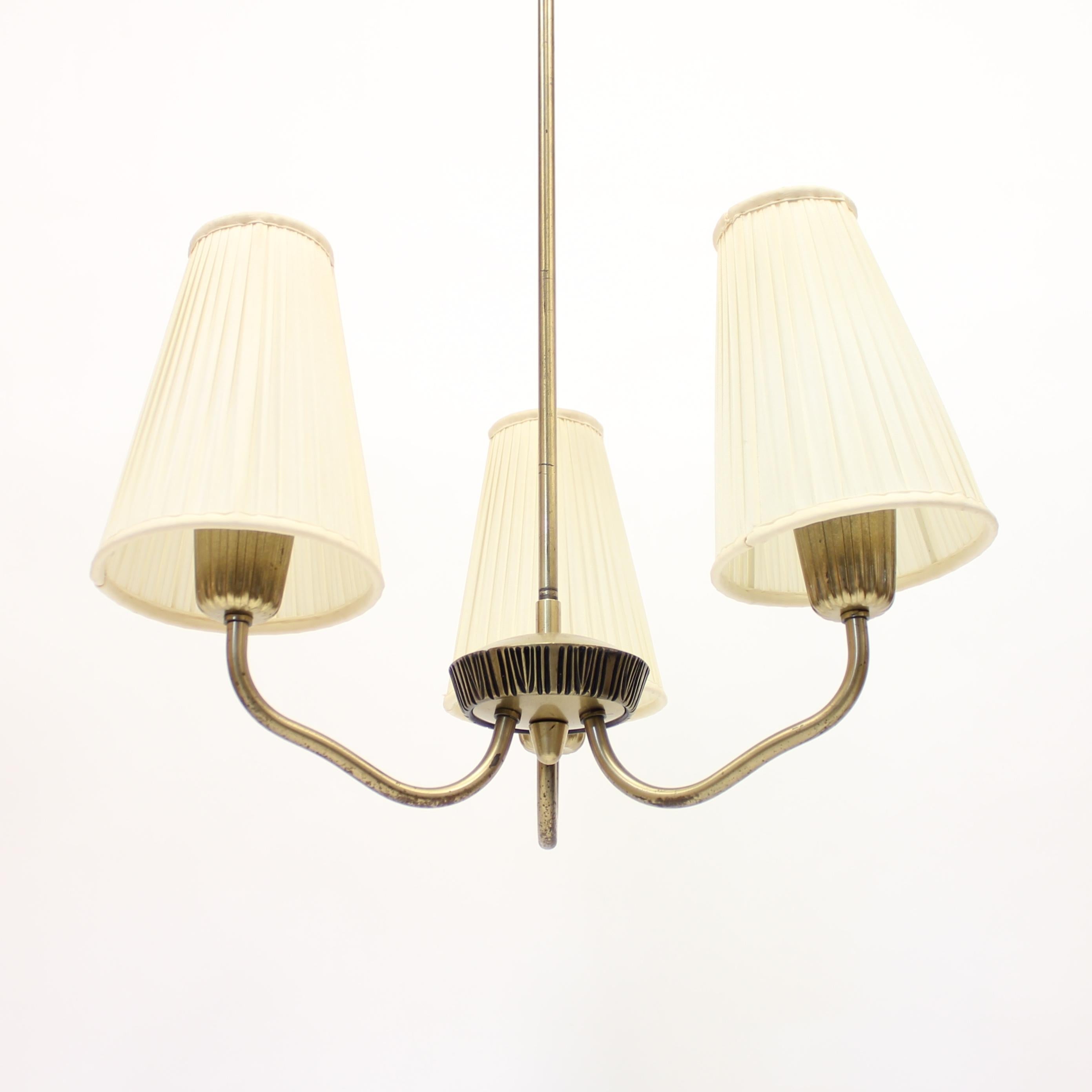 ASEA, 3-Light Brass Ceiling Lamp, Attributed to Sonja Katzin, 1950s 3