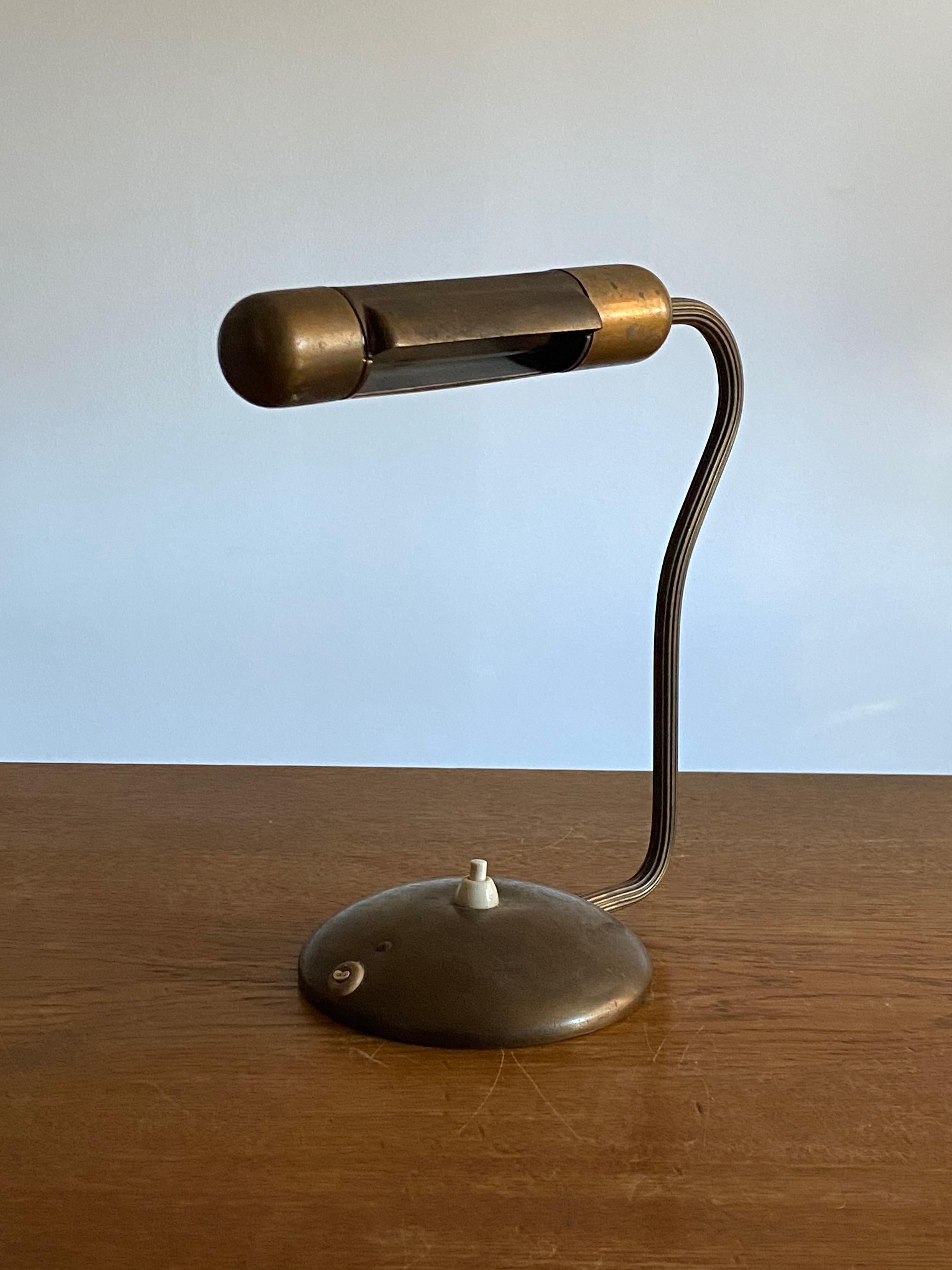 A rare and early functionalist desk lamp / table lamp. Produced by ASEA, Sweden, 1940s. In brass. Stamped.

Since being photographed the lamp has been rewired.

Other designers of the period include Hans Bergström, Paavo Tynell, Serge Mouille, and