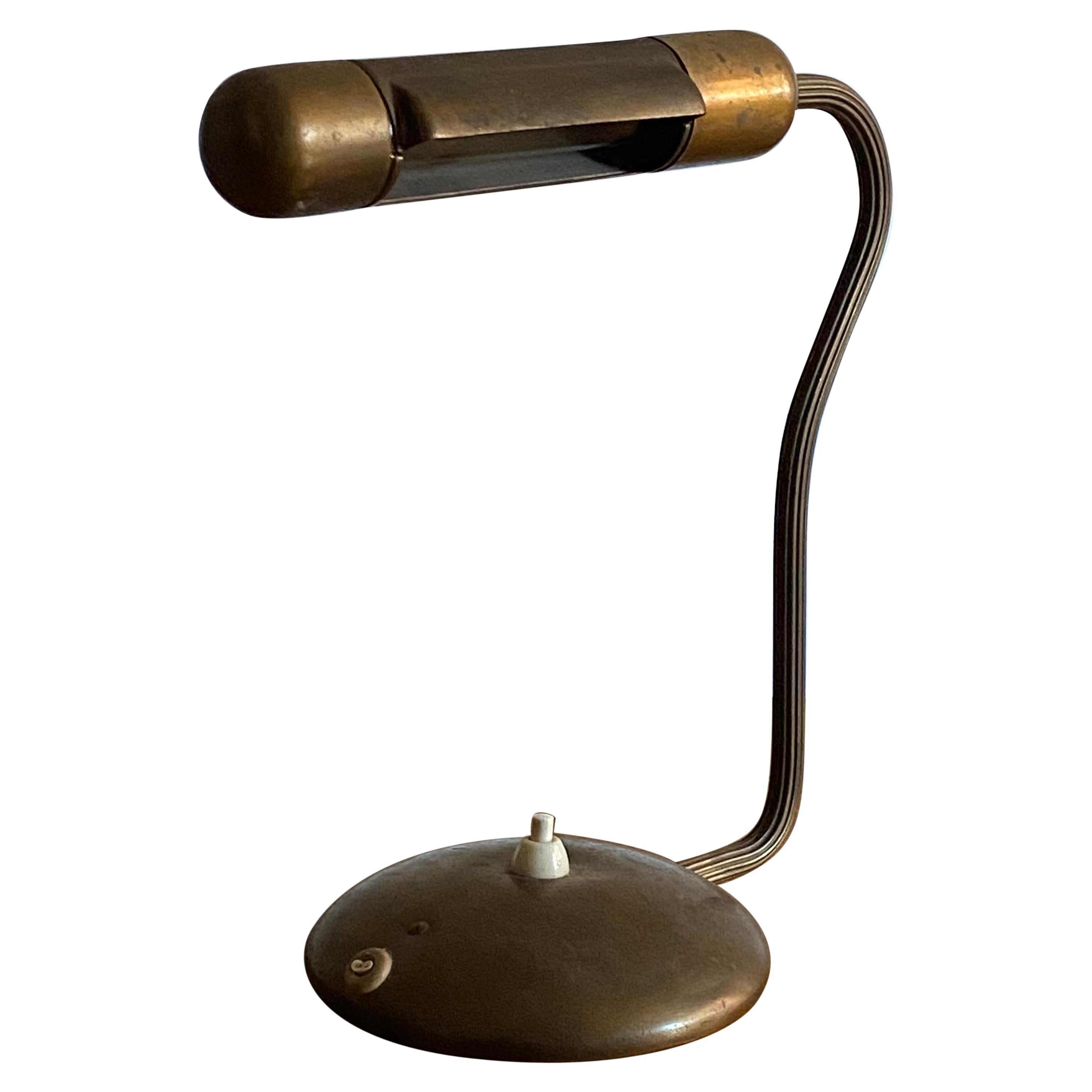ASEA, Adjustable Functionalist Desk Light or Table Lamp, Brass, Sweden, 1940s