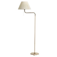 ASEA, Adjustable Floor Lamp, Brass, Grey Lacquer Metal, Fabric, Sweden, 1940s