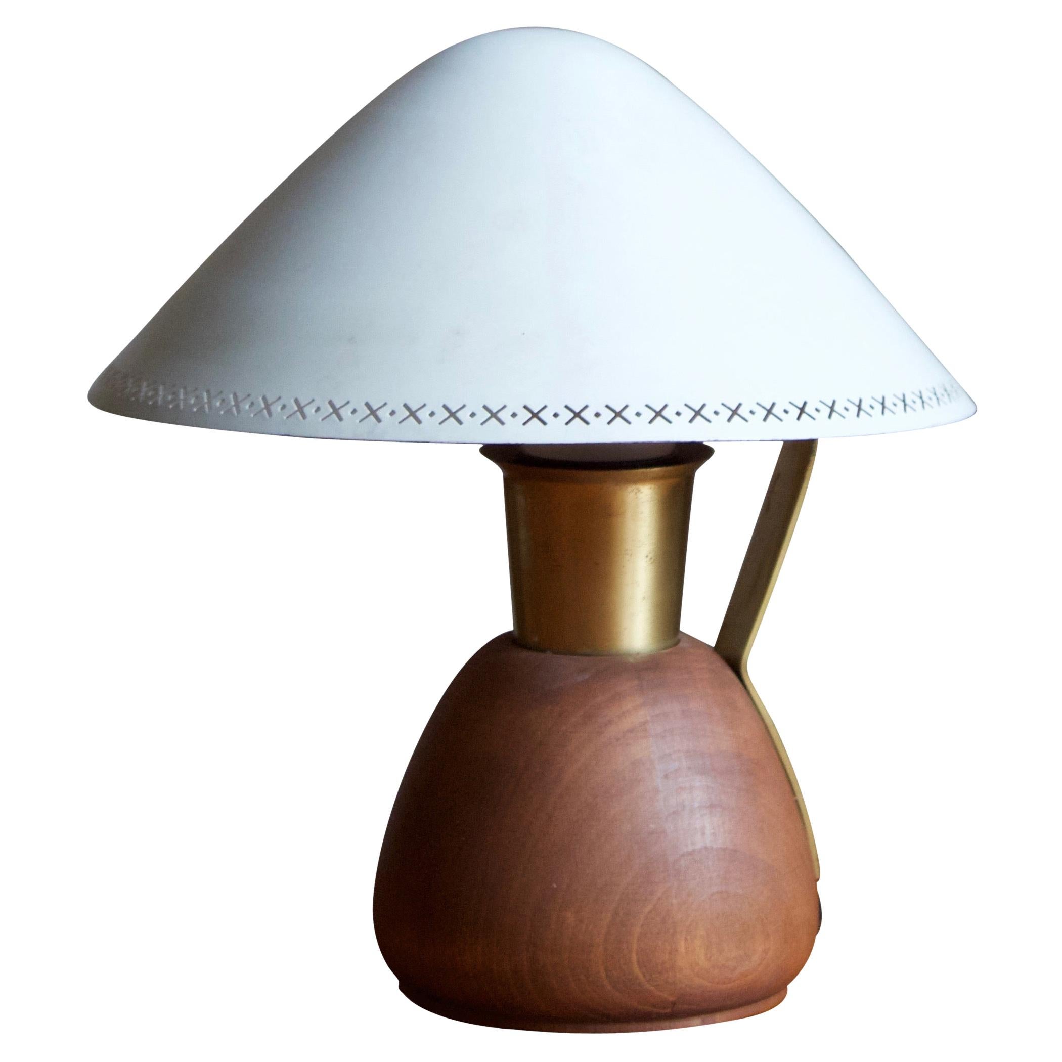 ASEA, Adjustable Table lamp, Brass, teak, lacquered metal, Sweden, 1940s