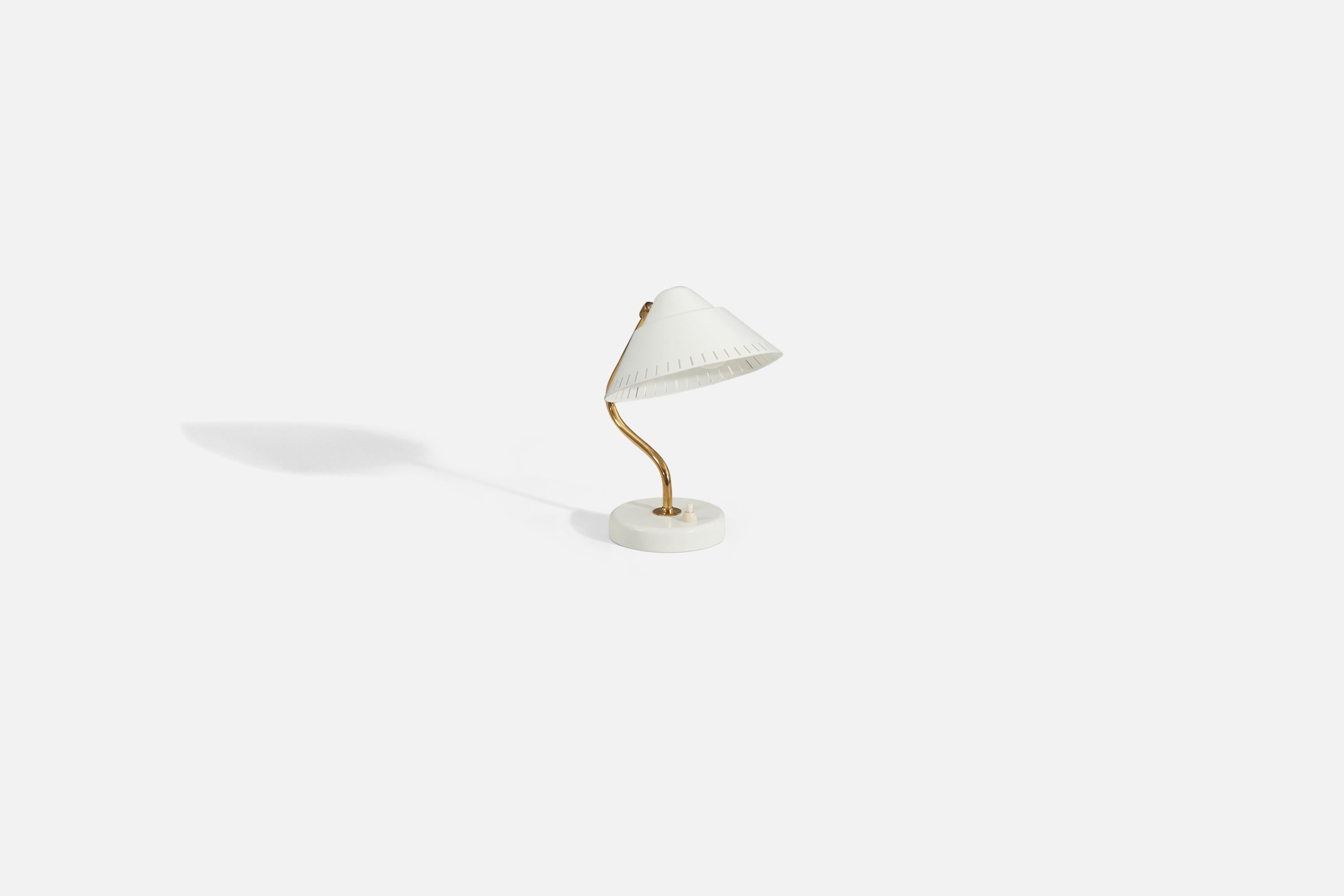 Mid-20th Century ASEA, Adjustable Table Lamp, Brass, White-Lacquered Metal, Sweden, 1950s For Sale