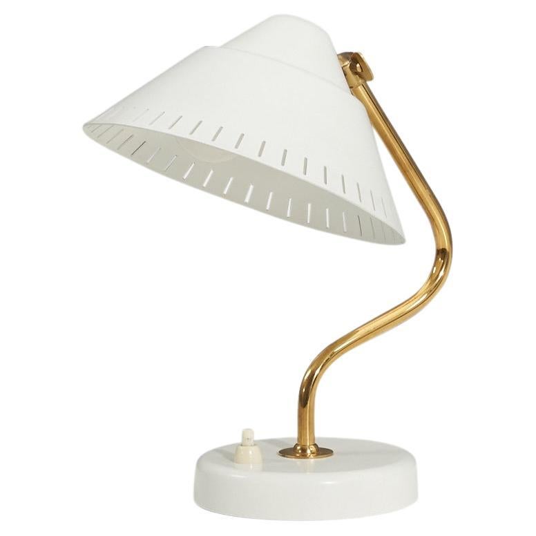 ASEA, Adjustable Table Lamp, Brass, White-Lacquered Metal, Sweden, 1950s For Sale