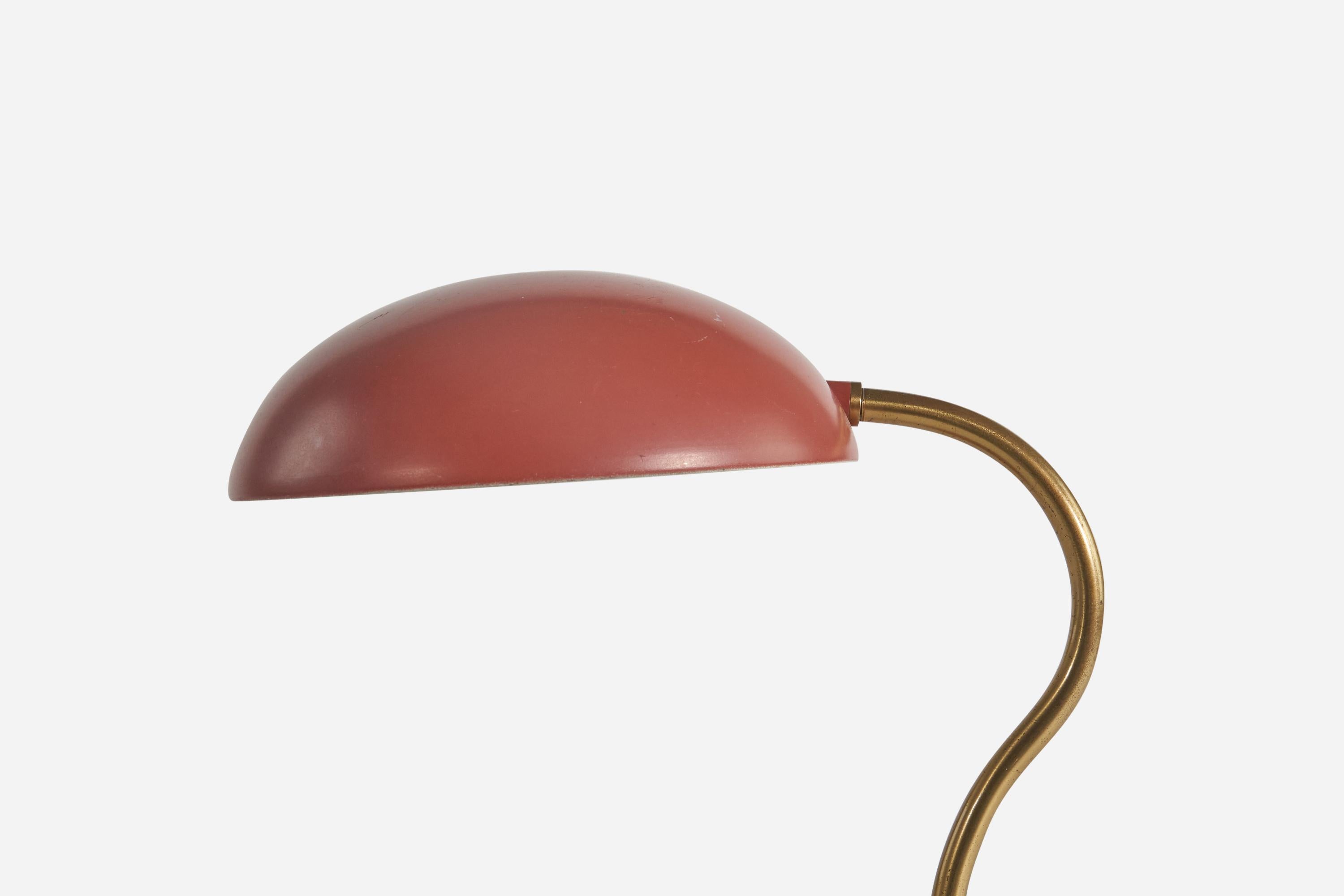 ASEA, Adjustable Table Lamp, Red-Lacquered Metal, Brass, Sweden, 1950s In Good Condition For Sale In High Point, NC