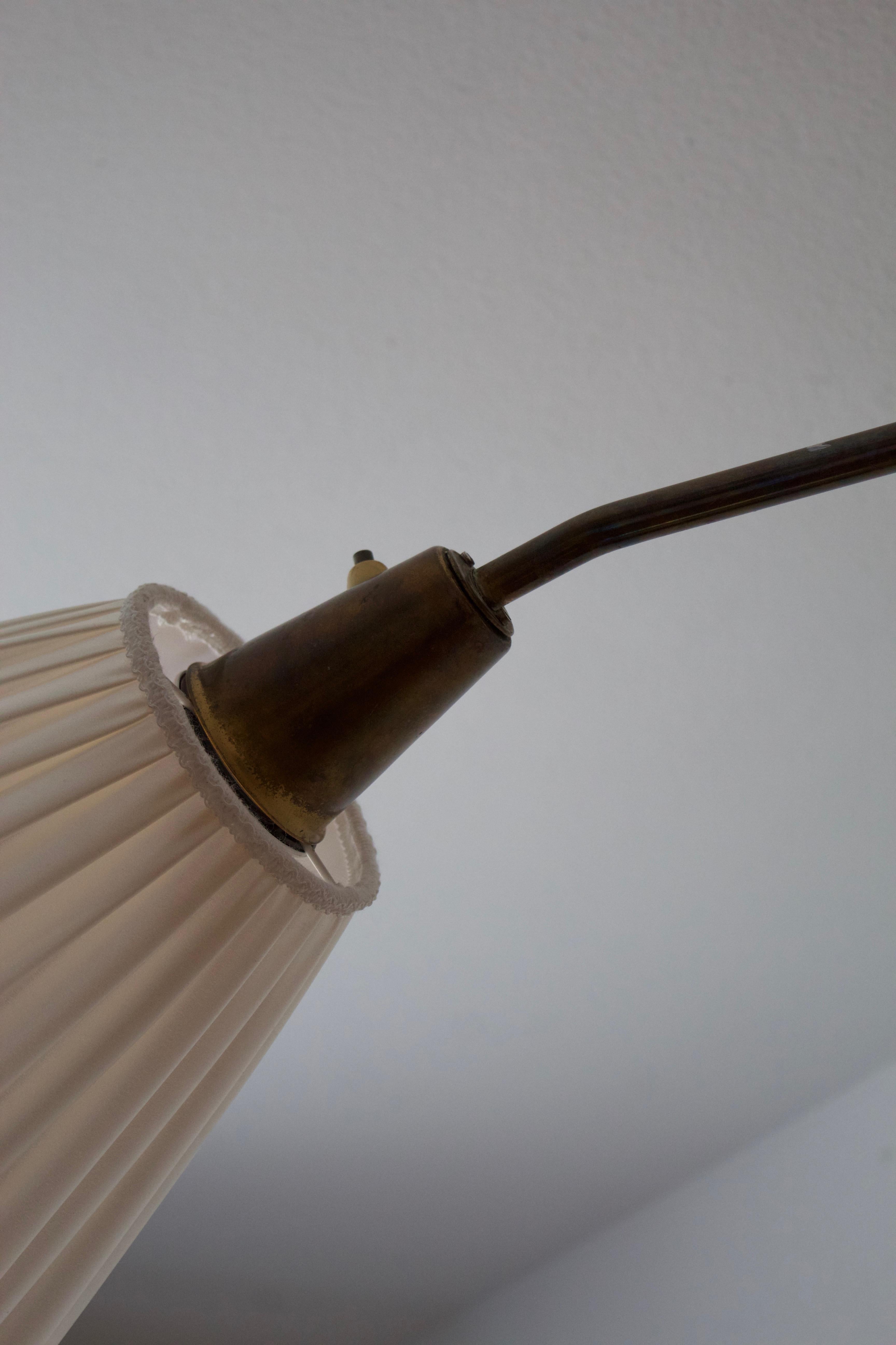 ASEA, Adjustable Wall Light, Brass, Fabric, Sweden, 1940s In Good Condition For Sale In High Point, NC