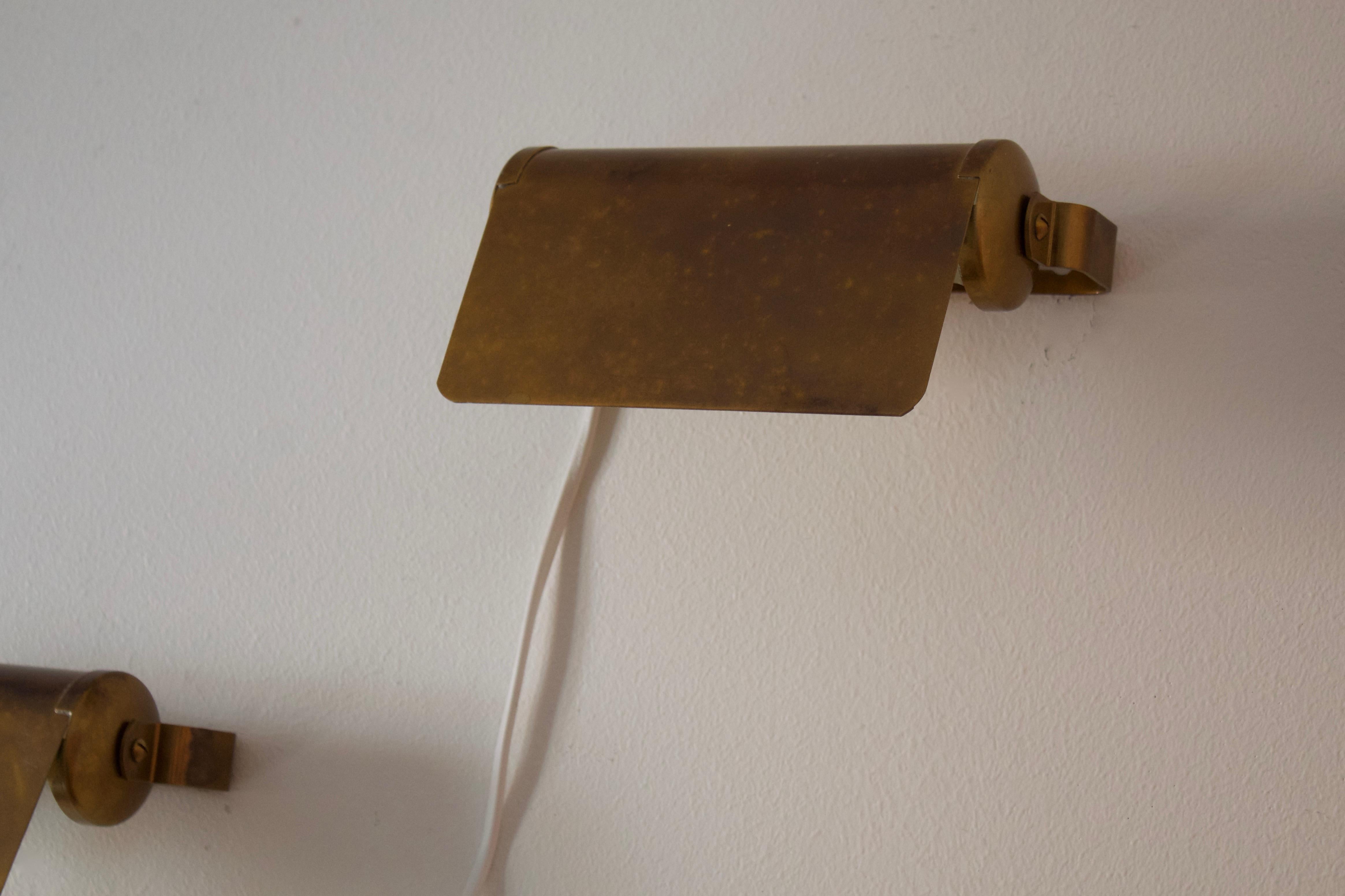 Swedish ASEA, Adjustable Wall Light, Brass, Sweden, 1940s