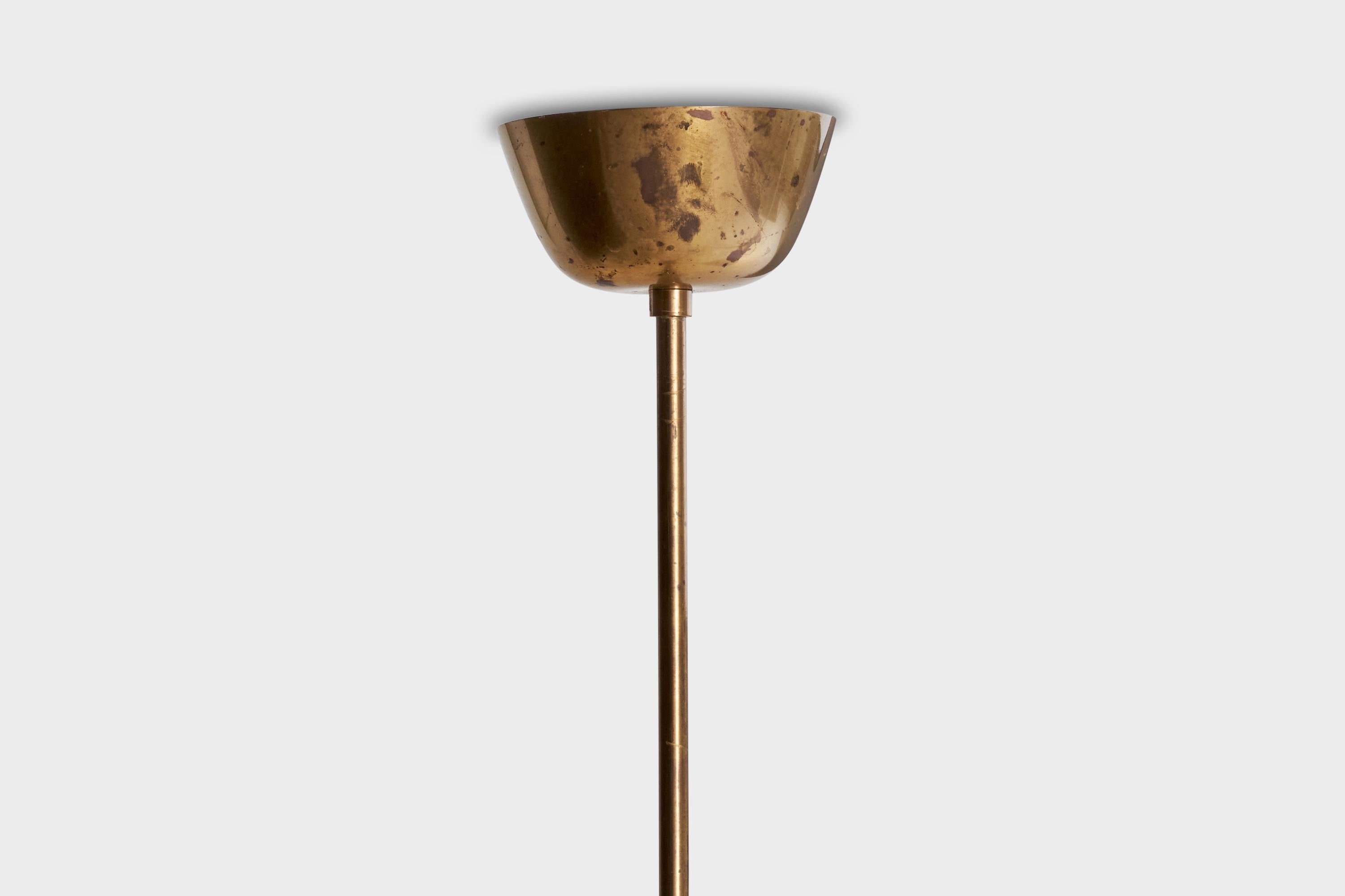 ASEA attribution, Chandelier, Brass, Glass, Wood, Sweden, 1950s For Sale 5