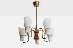 Attribution ASEA, Lustre, Laiton, Verre, Wood, Suède, années 1950