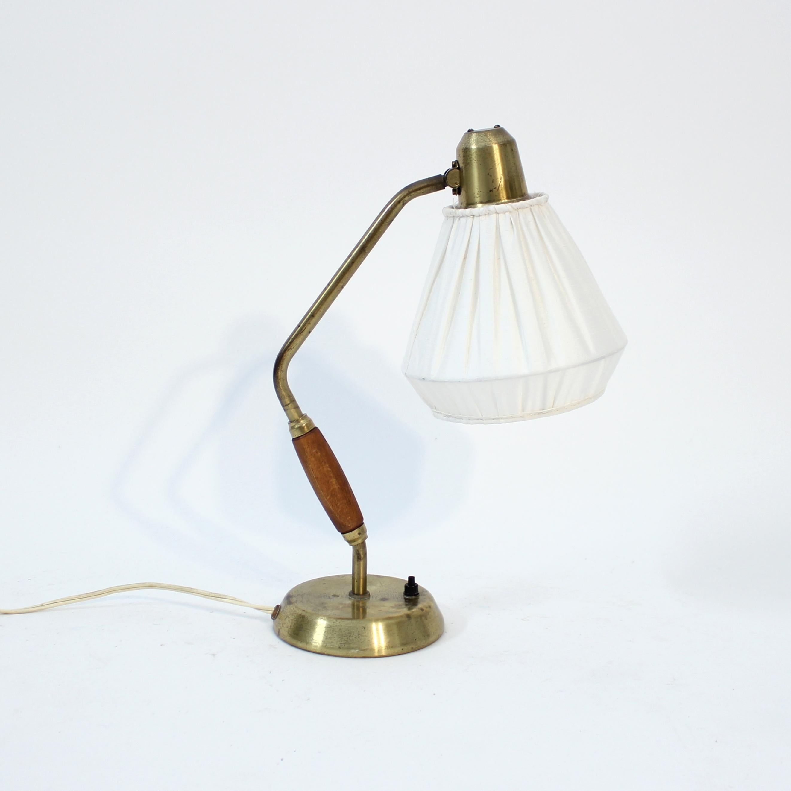 Scandinavian Modern ASEA, brass and teak desk / table lamp, 1950s For Sale