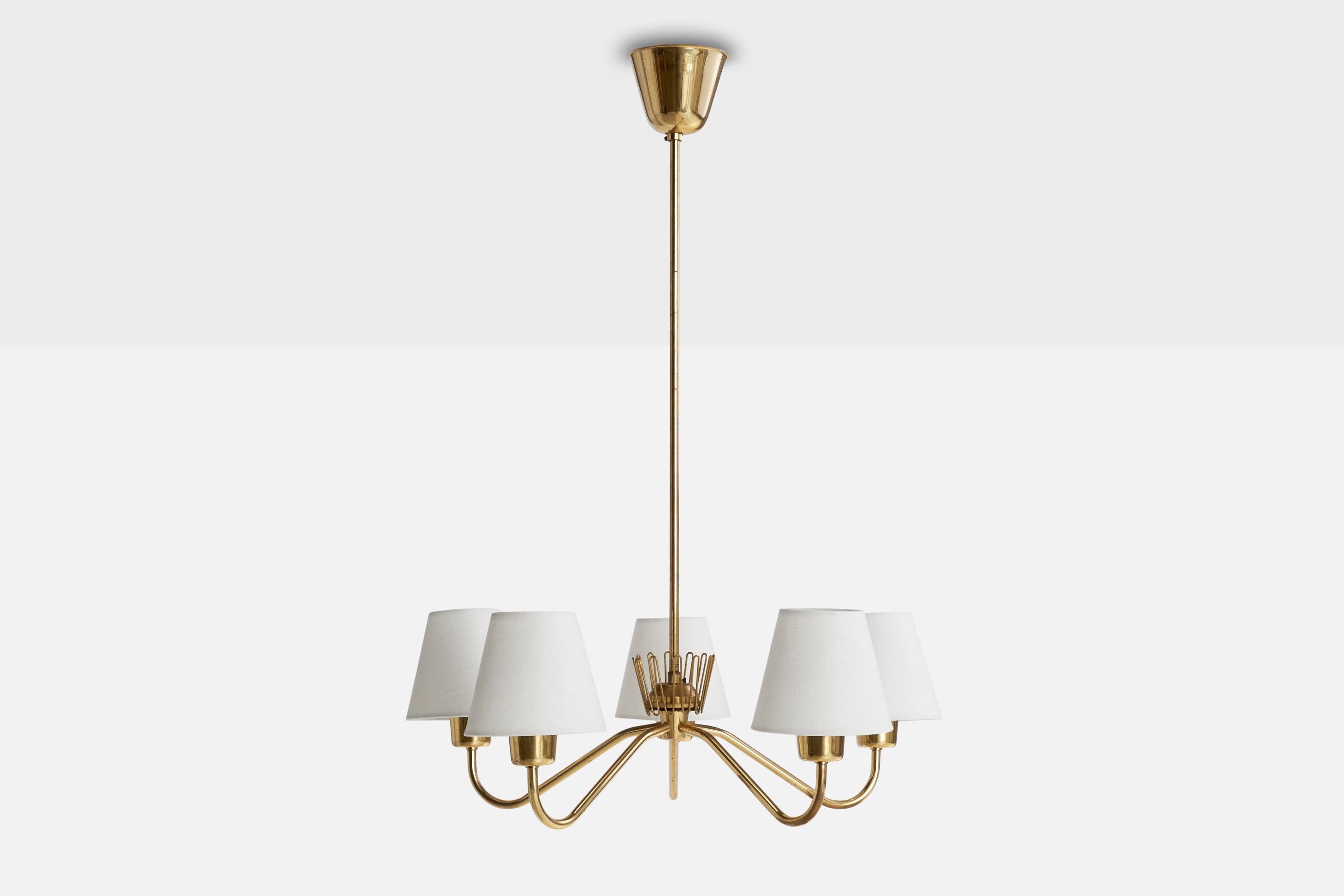 Scandinave moderne ASEA, lustre, laiton, tissu, Suède, années 1940 en vente