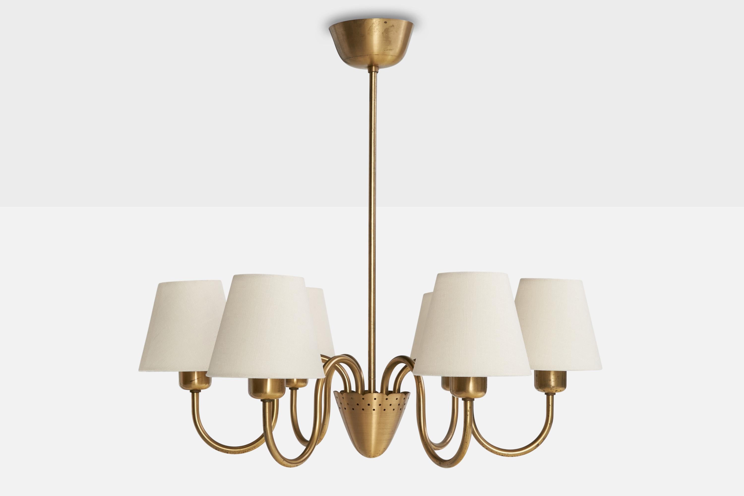Scandinave moderne ASEA, lustre, laiton, tissu, Suède, années 1940 en vente