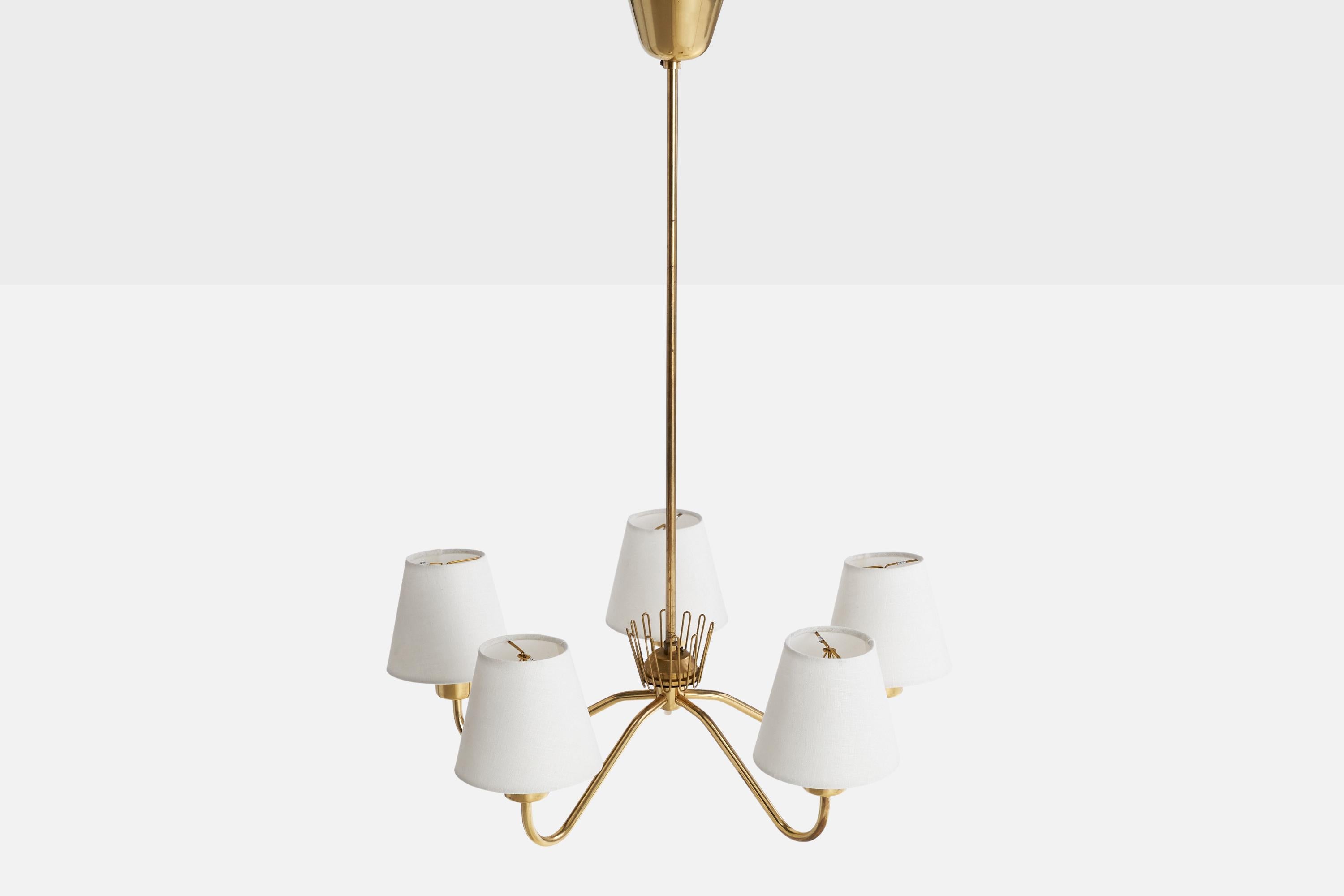 Suédois ASEA, lustre, laiton, tissu, Suède, années 1940 en vente