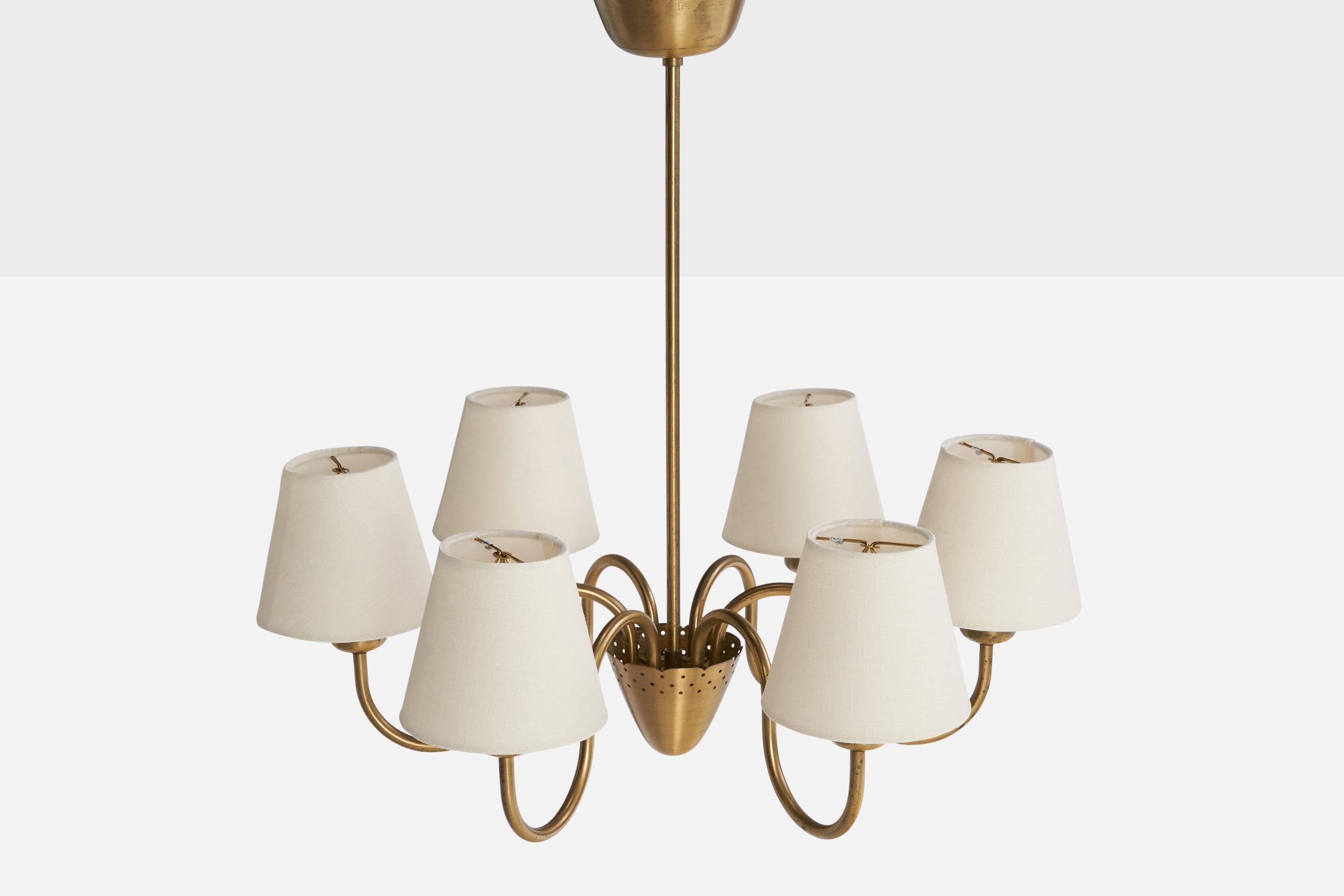 Suédois ASEA, lustre, laiton, tissu, Suède, années 1940 en vente