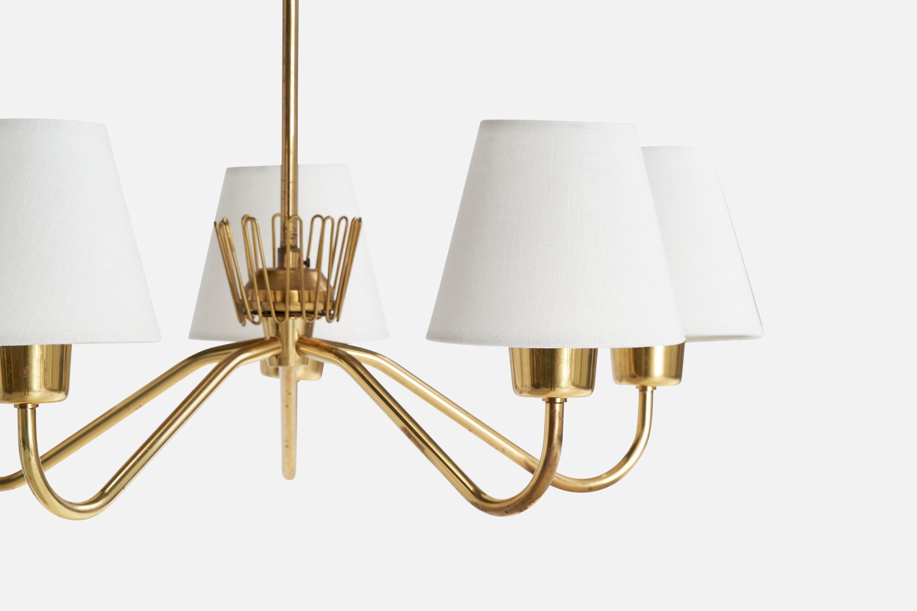 Milieu du XXe siècle ASEA, lustre, laiton, tissu, Suède, années 1940 en vente