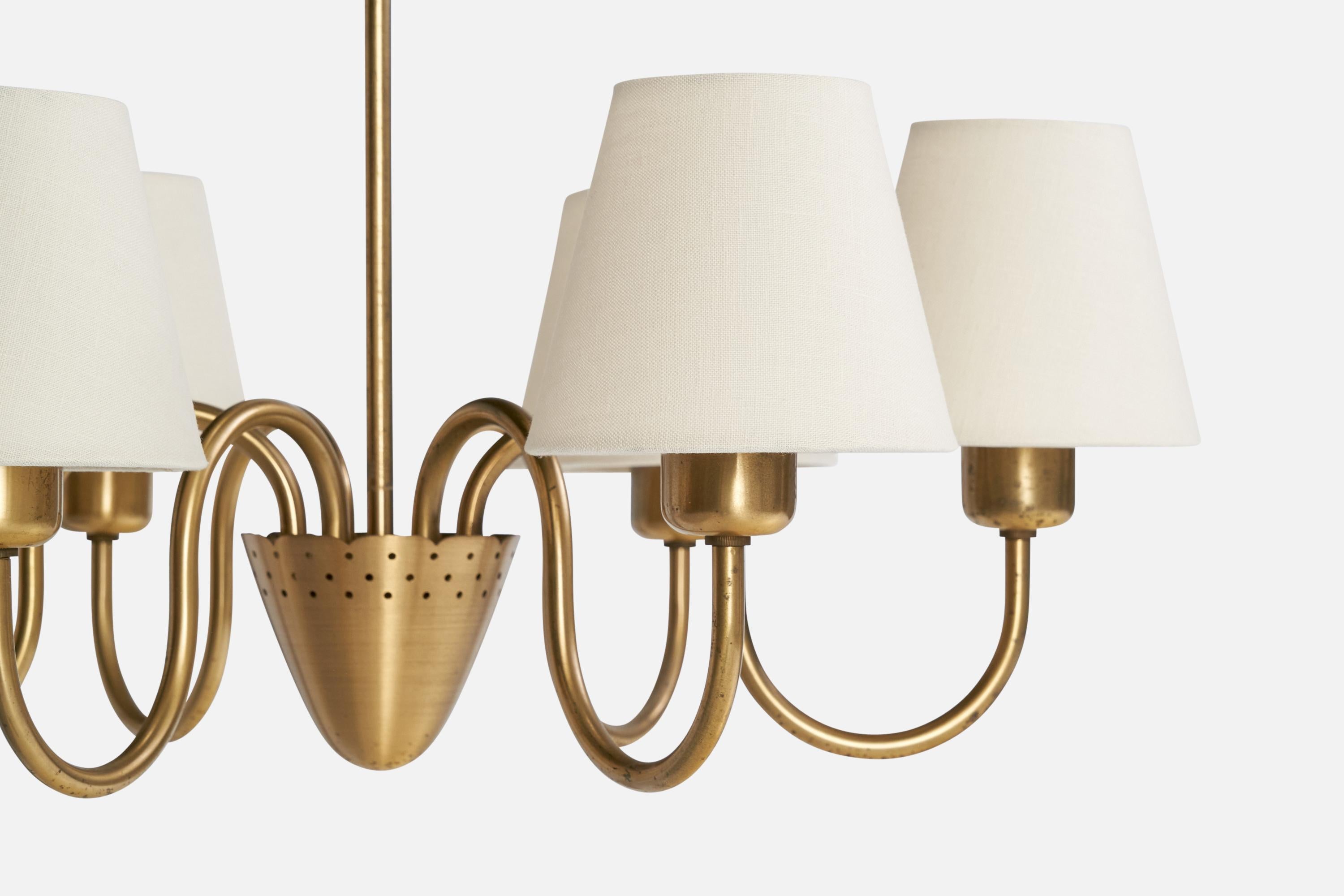 Milieu du XXe siècle ASEA, lustre, laiton, tissu, Suède, années 1940 en vente