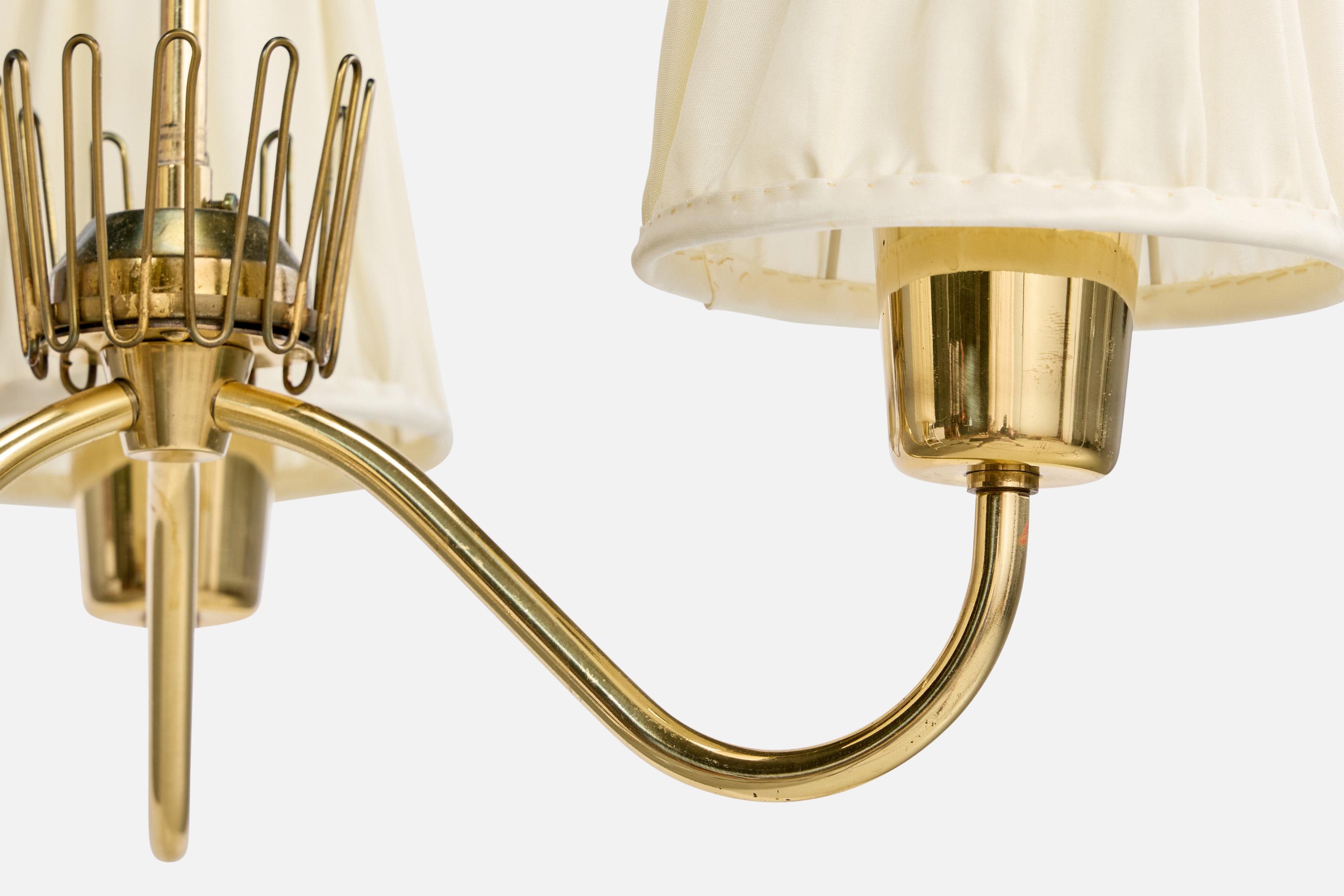 Milieu du XXe siècle ASEA, lustre, laiton, tissu, Suède, années 1940 en vente