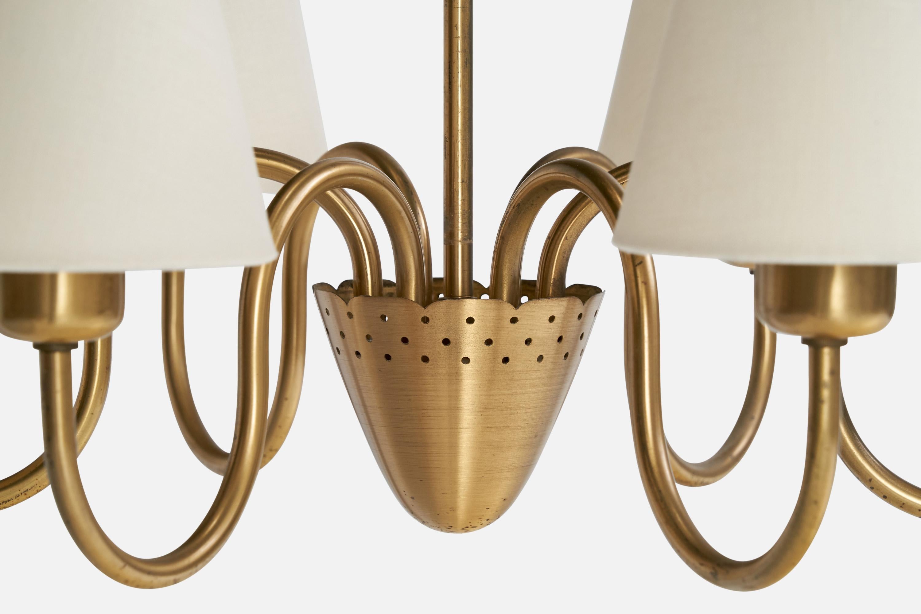 Laiton ASEA, lustre, laiton, tissu, Suède, années 1940 en vente
