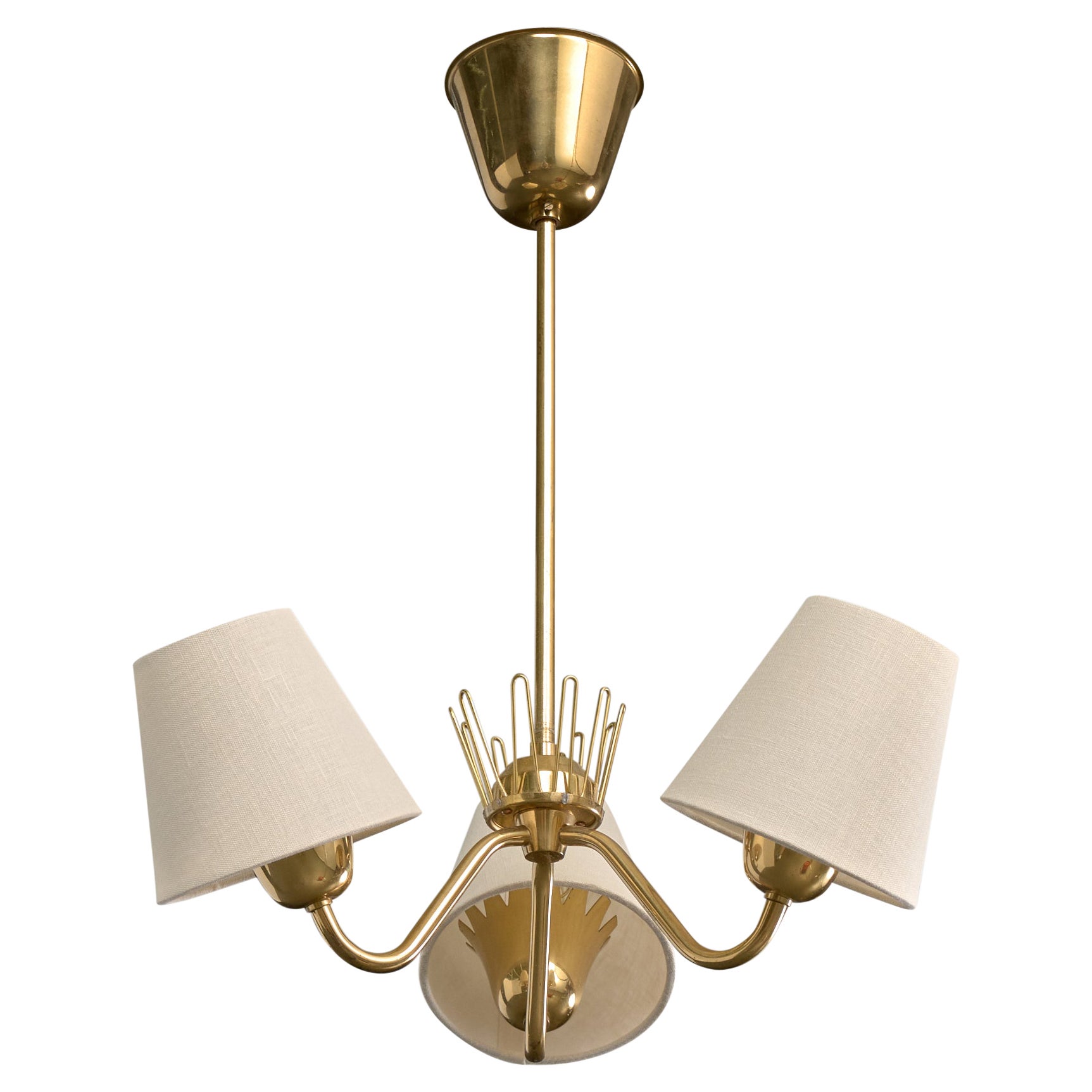 ASEA, Chandelier, Brass, Fabric, Sweden, 1940s