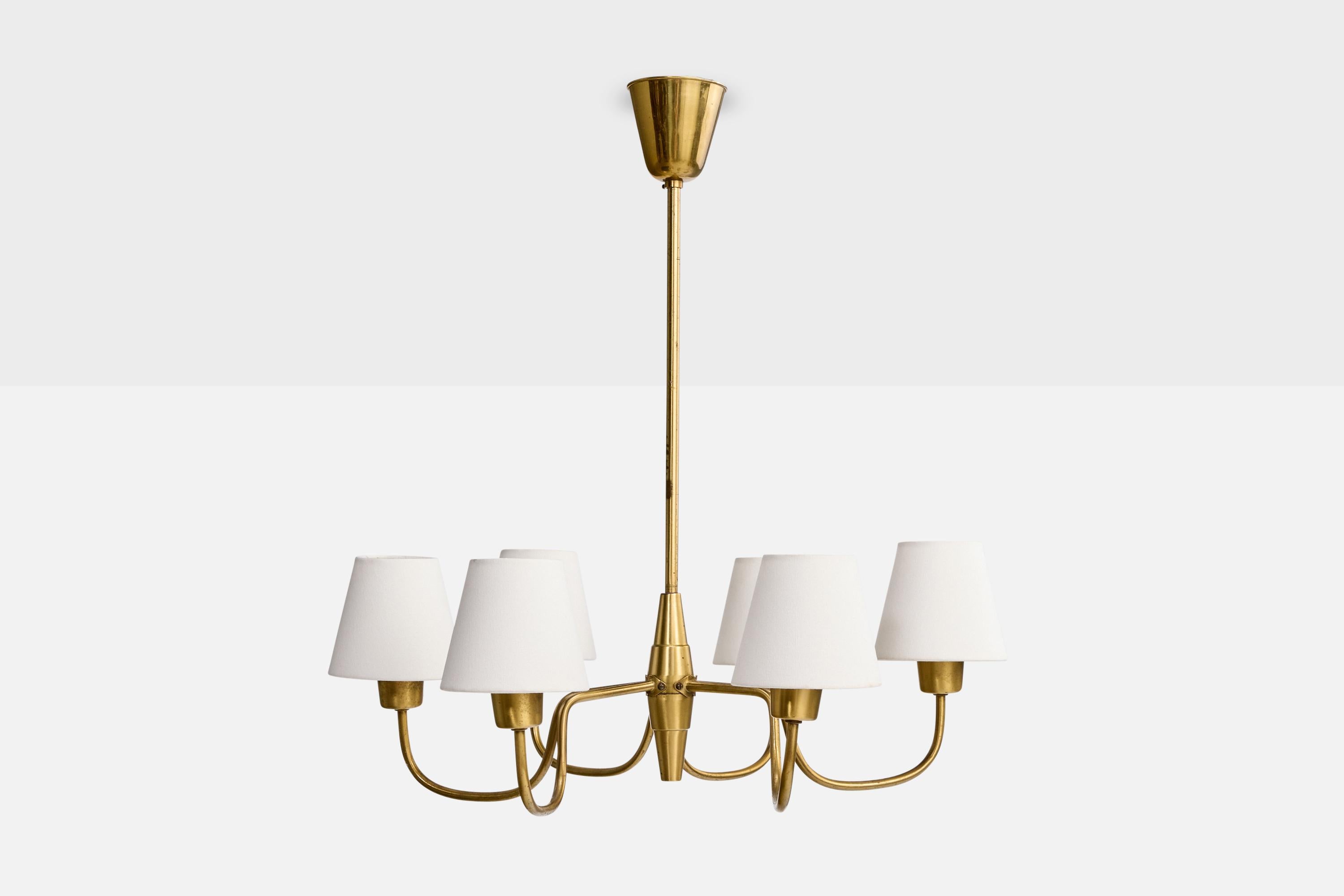 Mid-Century Modern ASEA, lustre, laiton, tissu, Suède, années 1950 en vente