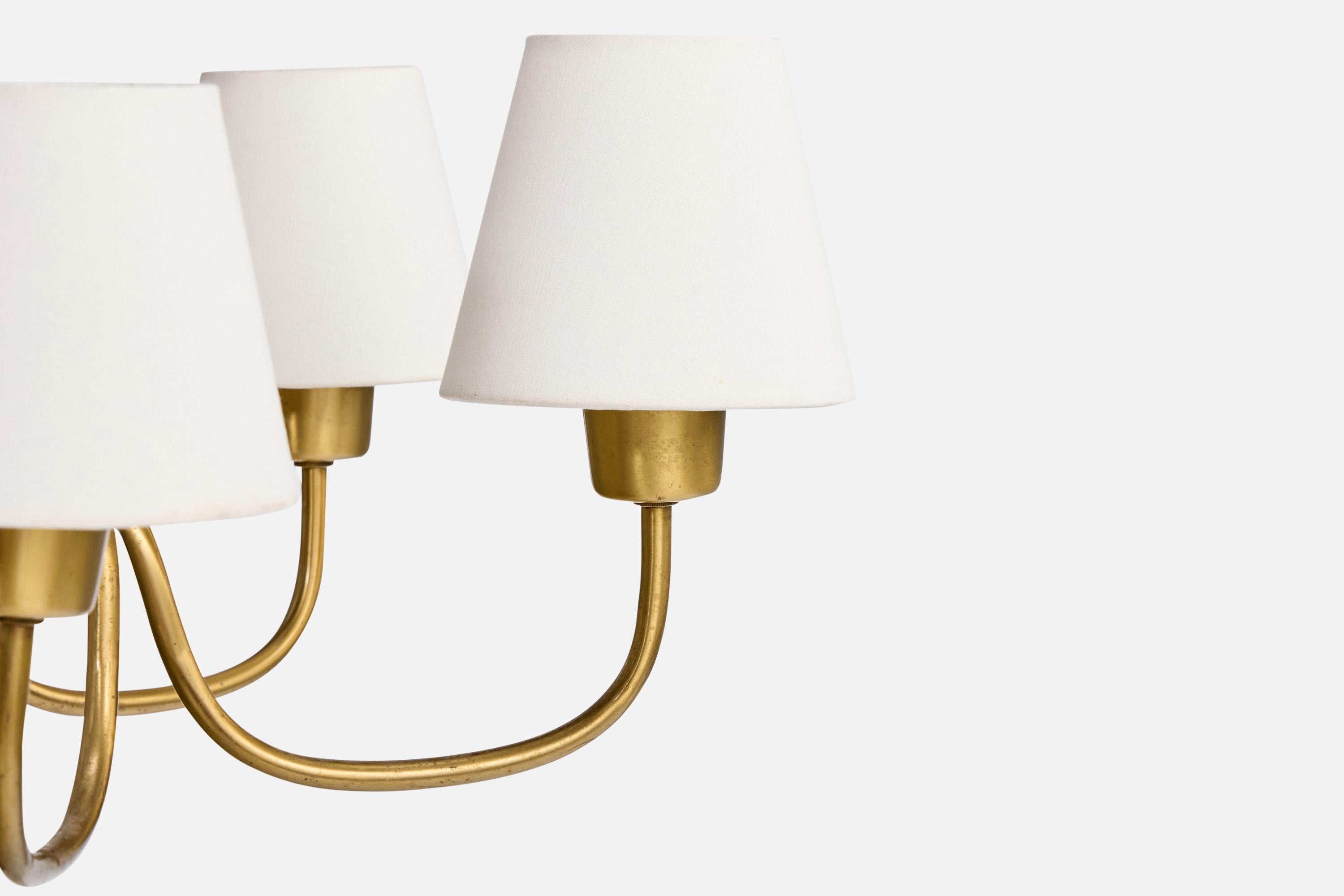 Milieu du XXe siècle ASEA, lustre, laiton, tissu, Suède, années 1950 en vente