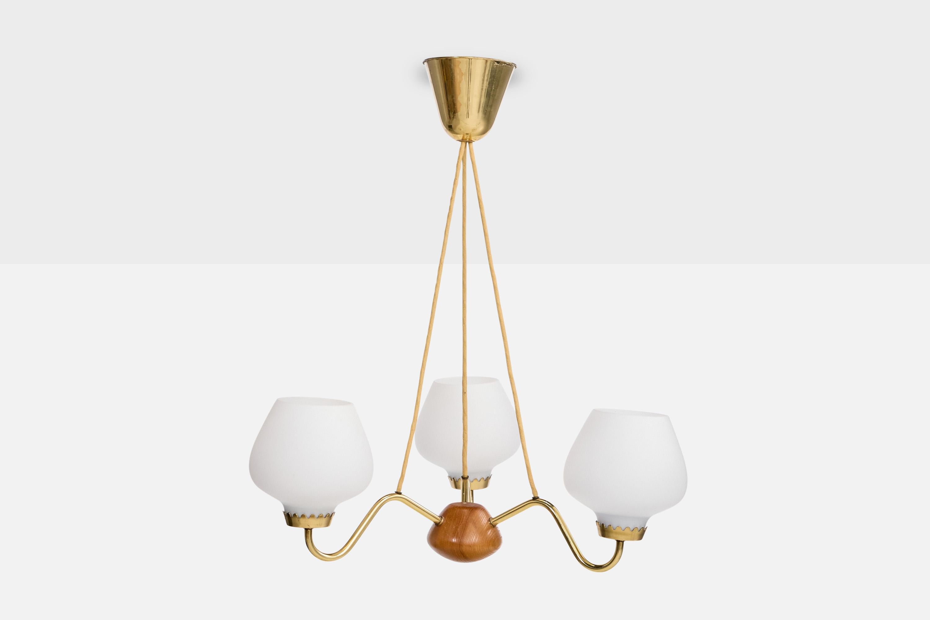 Mid-Century Modern ASEA, lustre, laiton, verre, Oak, Suède, années 1950 en vente