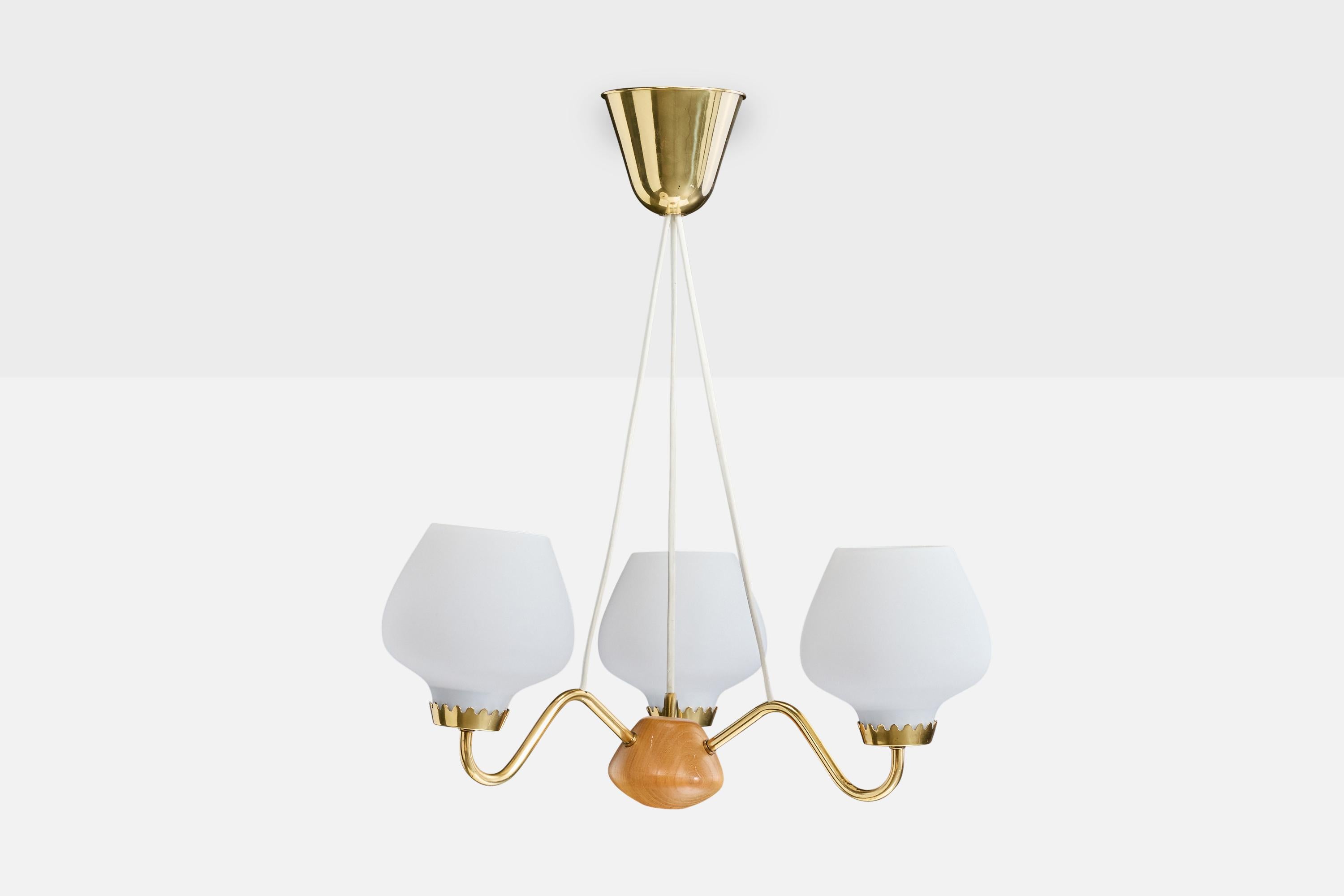 Mid-Century Modern ASEA, lustre, laiton, verre, Oak, Suède, années 1950 en vente